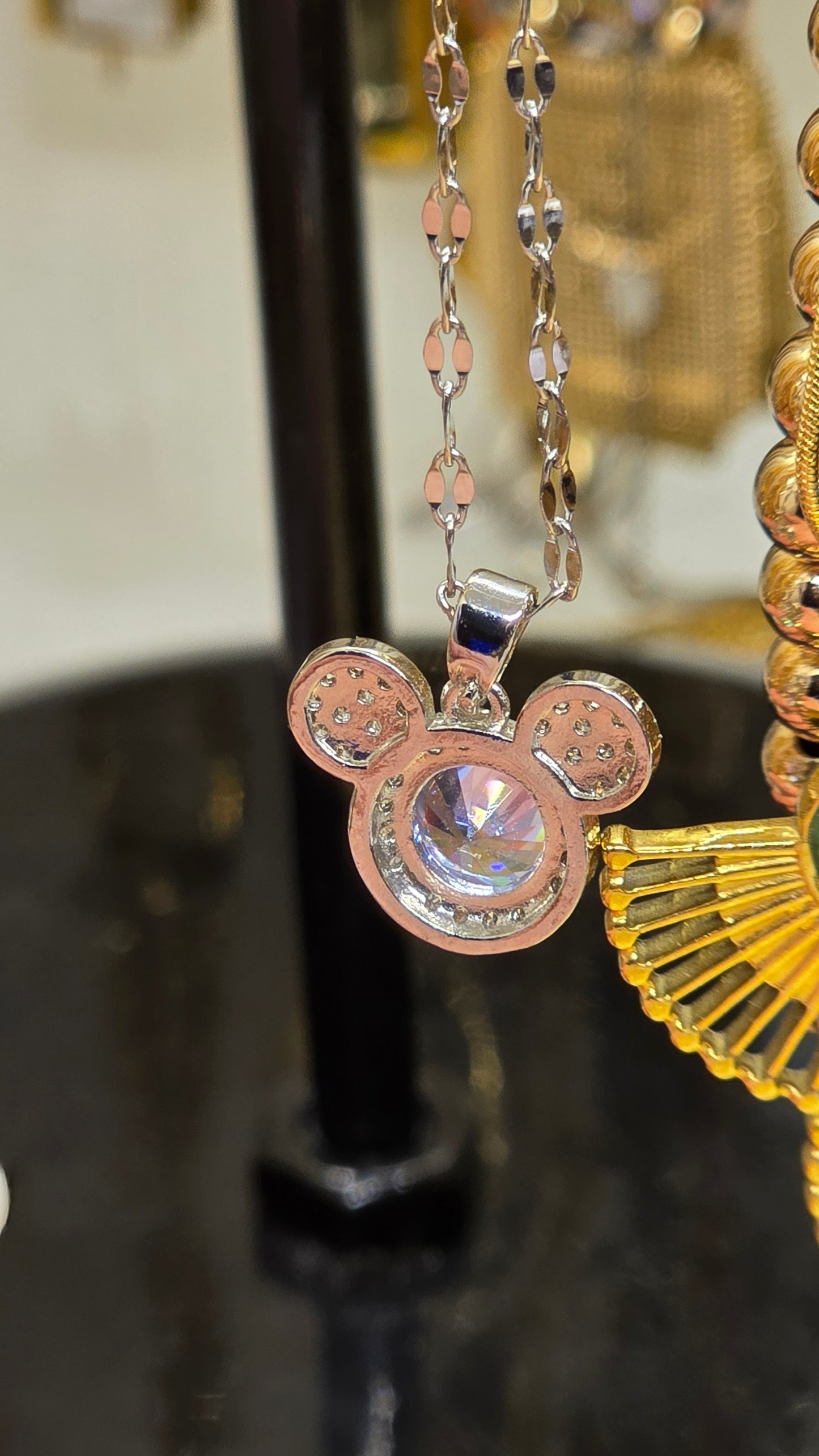 Mouse Crystal Pendant Necklace – Silver with Cubic Zirconia