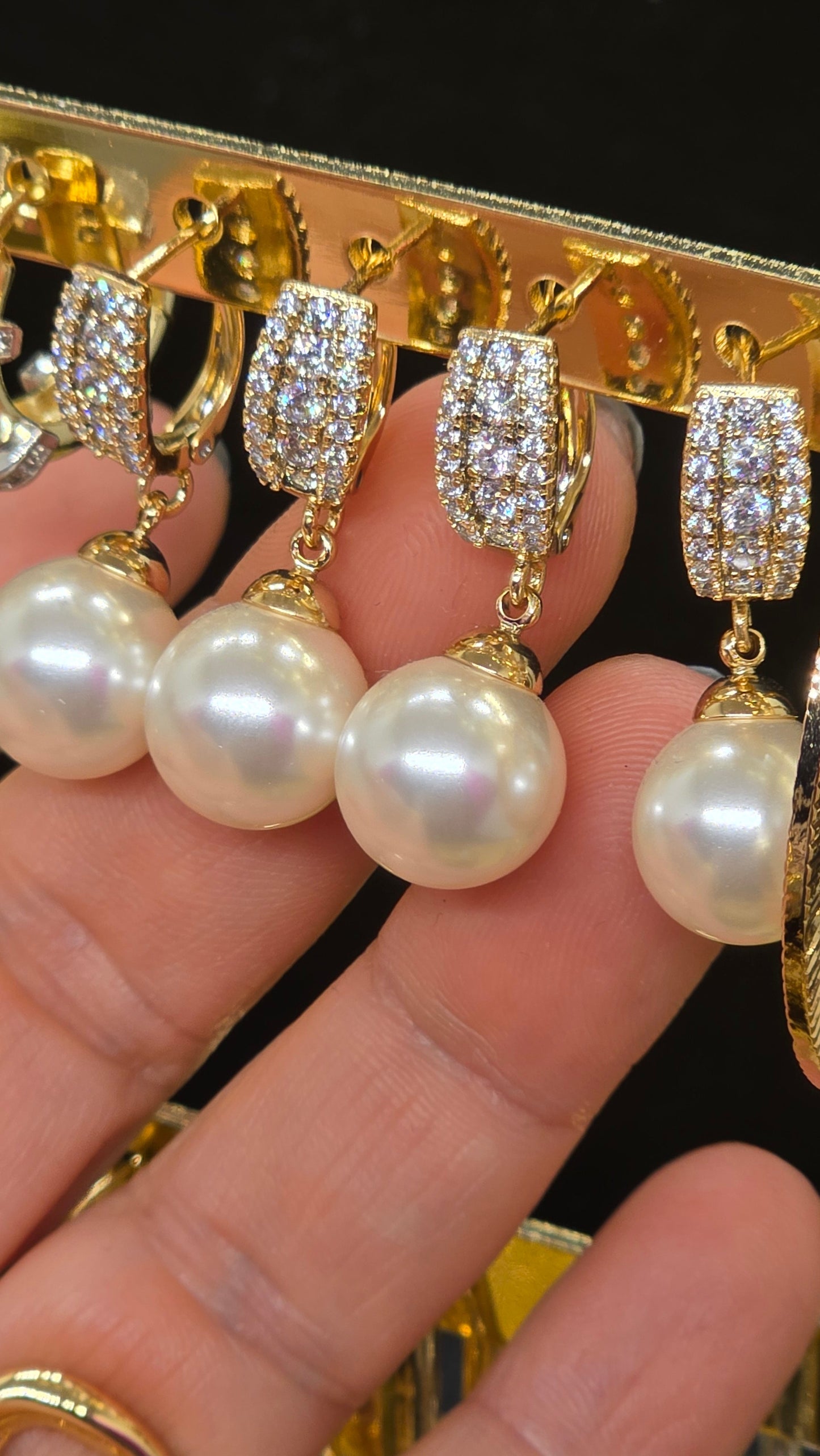Pearl Drop Earrings with Zirconia – Wedding Jewelry