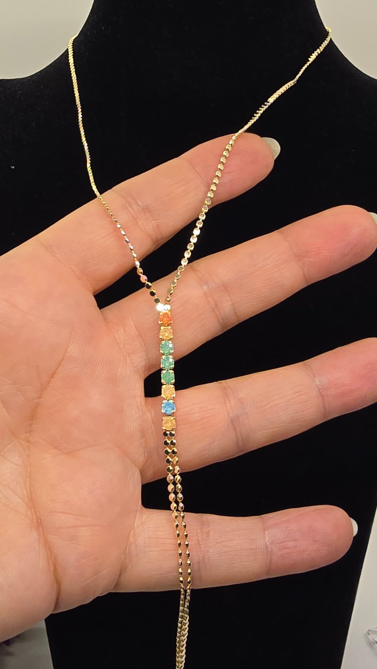 Opal Lariat Y-Halskette vergoldet mit bunten Steinen – Ansicht 7