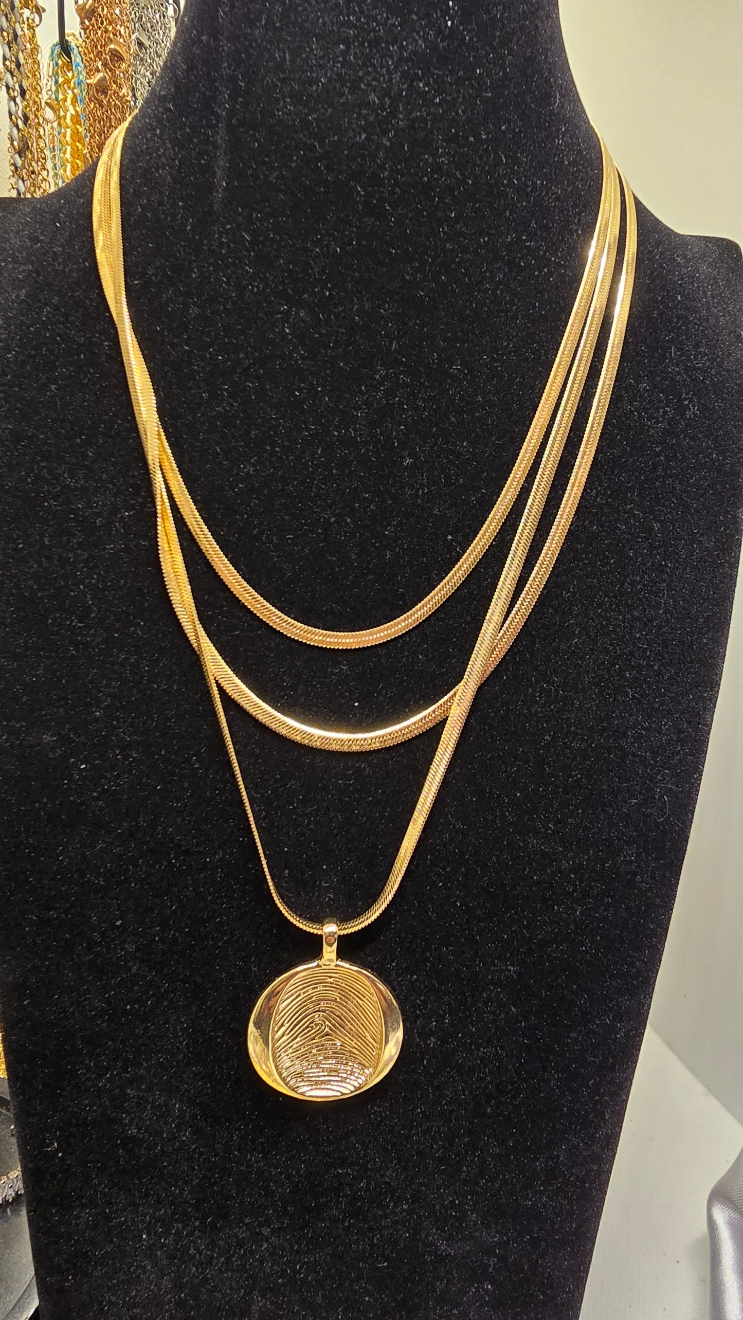 Snake Chain Necklace with Round Fingerprint Pendant