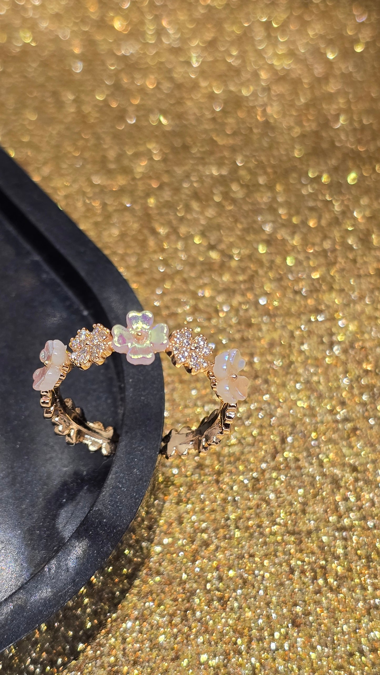 Adjustable Floral Opal Ring 18k Gold Plated