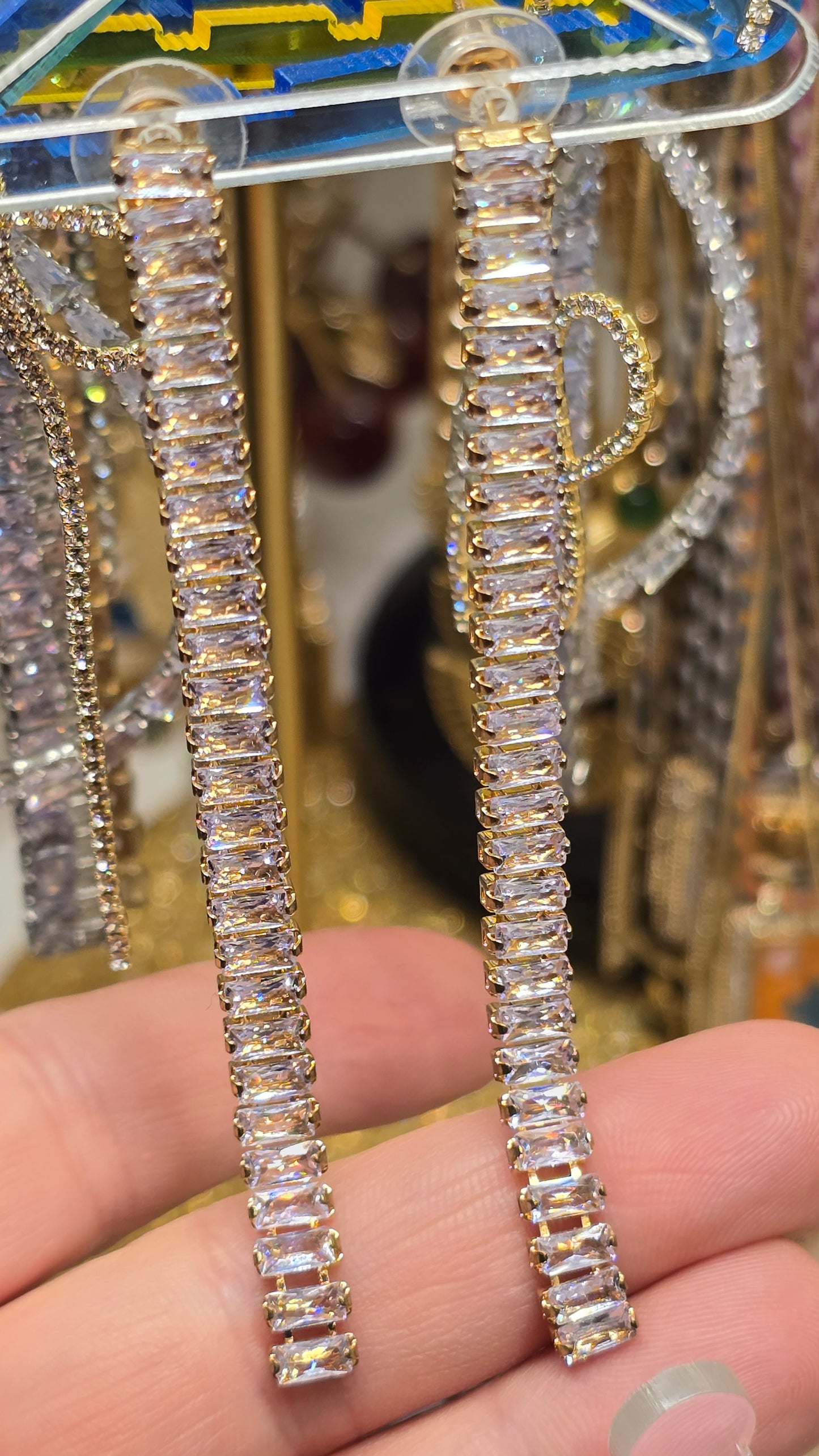 Wedding Jewelry Baguette Cubic Zirconia Earrings 7.5cm – Elegant Drop Earrings