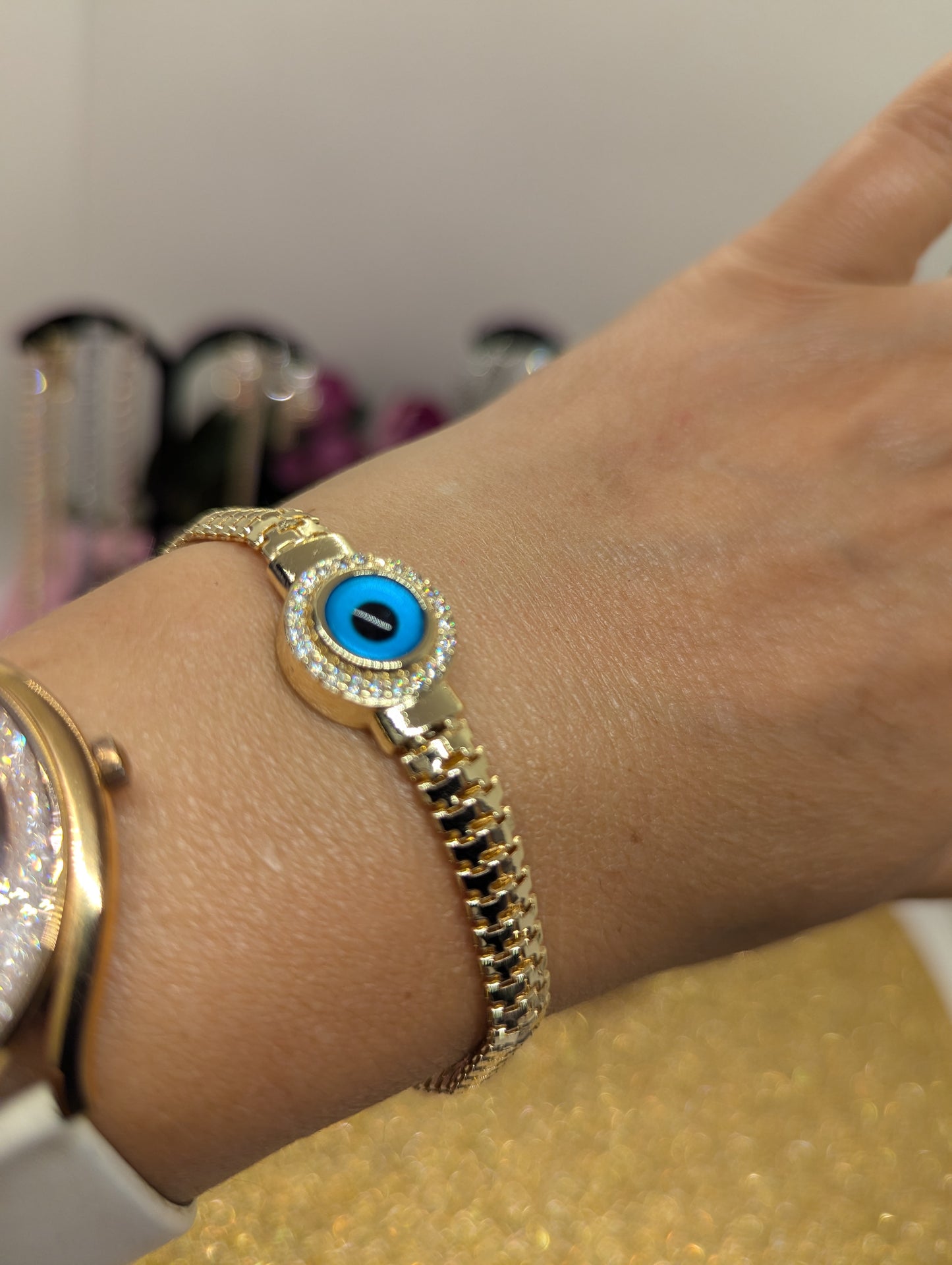 Dainty Evil Eye Bracelet - Stainless Steel Adjustable