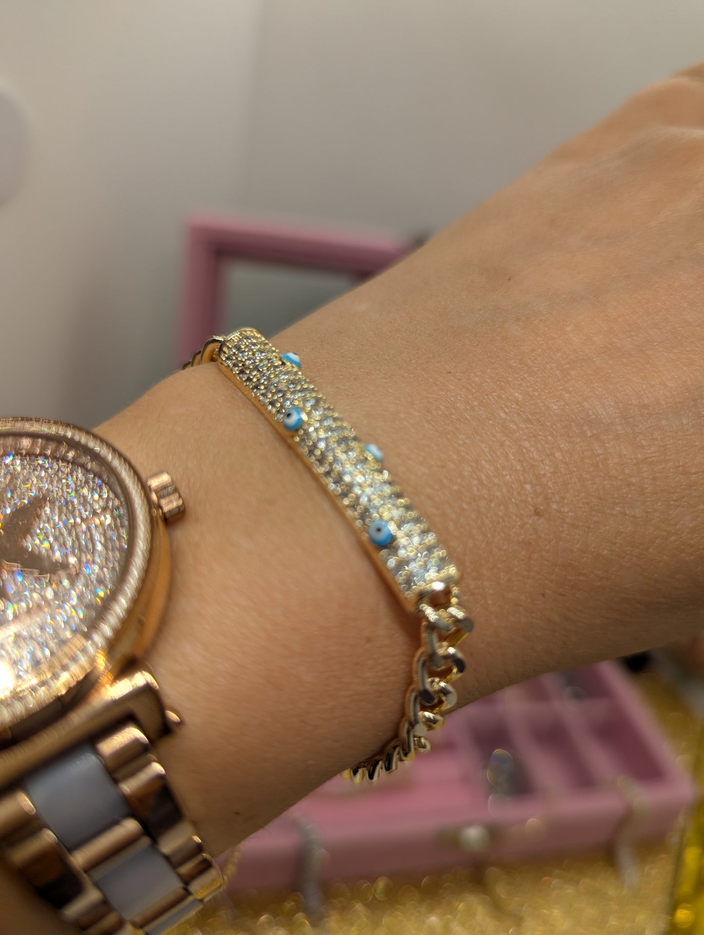 Evil Eye Bracelet Gold Plated - Stainless Steel with Protection Eyes