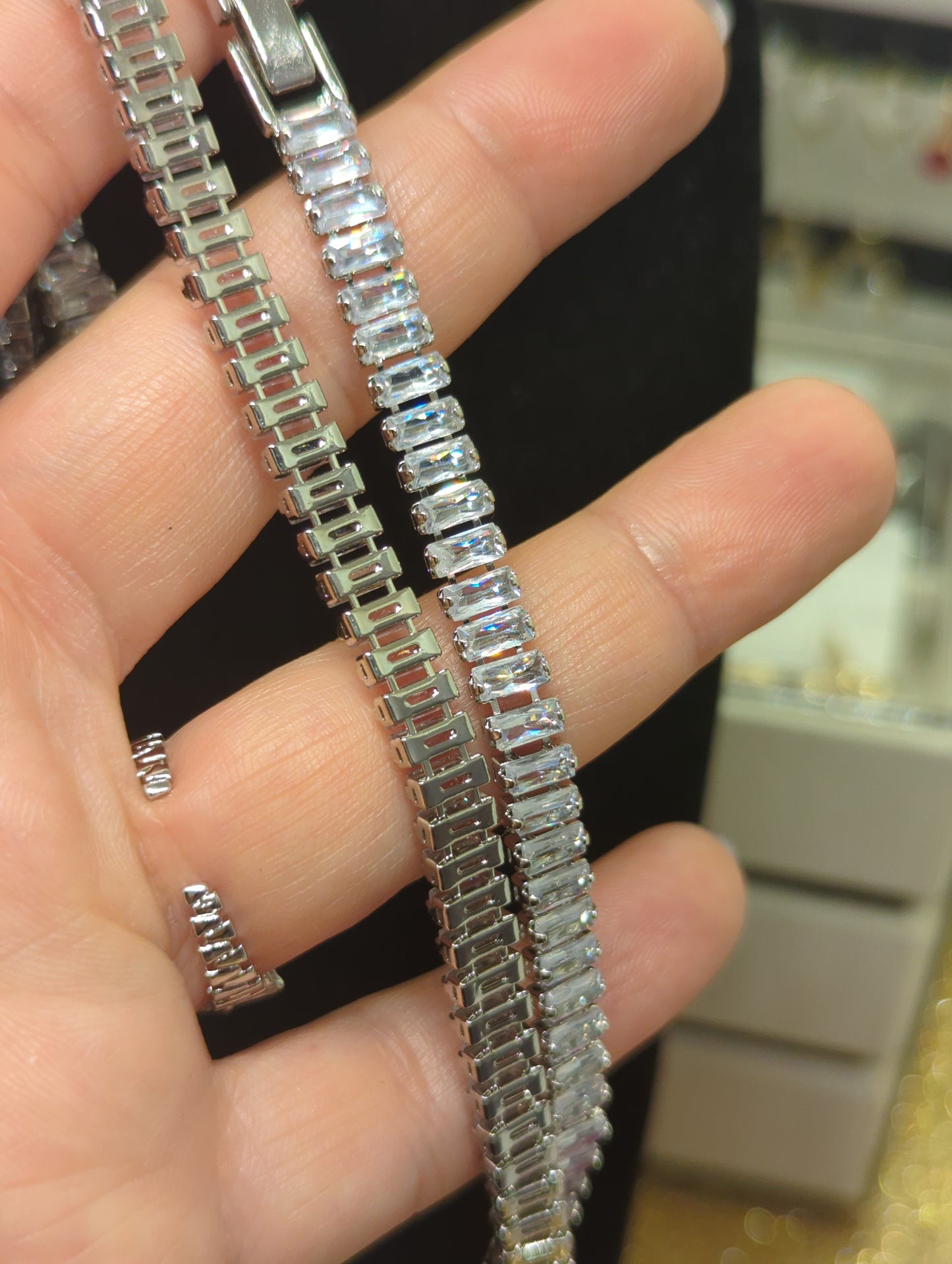 Tennis Baguette Necklace - Stainless Steel with Zirconia