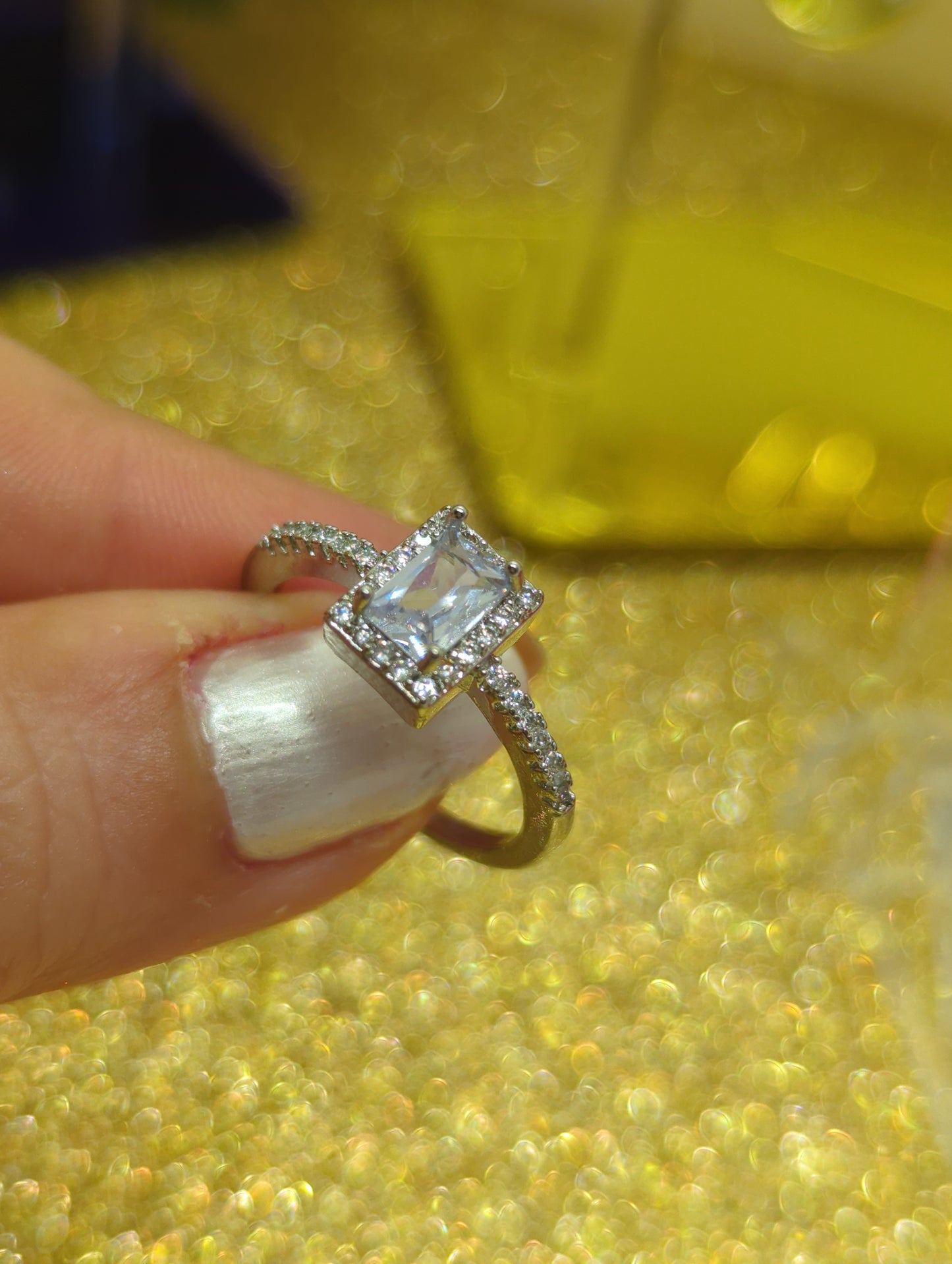 Solitaire Ring Emerald Cut - Stainless Steel Adjustable