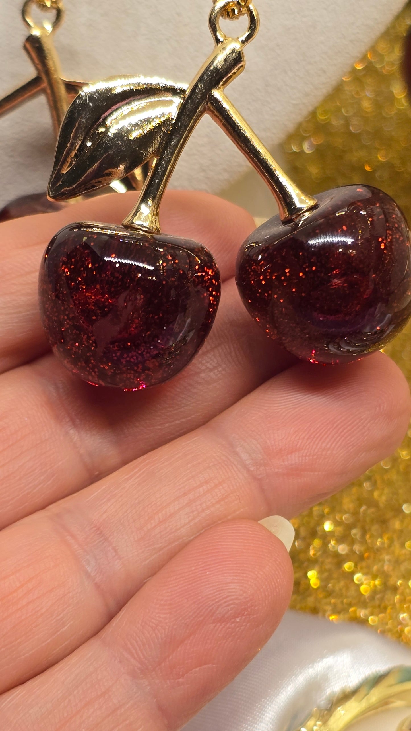 Cherry Necklace 18K Gold Plated - Cherry Red Pendant 50cm