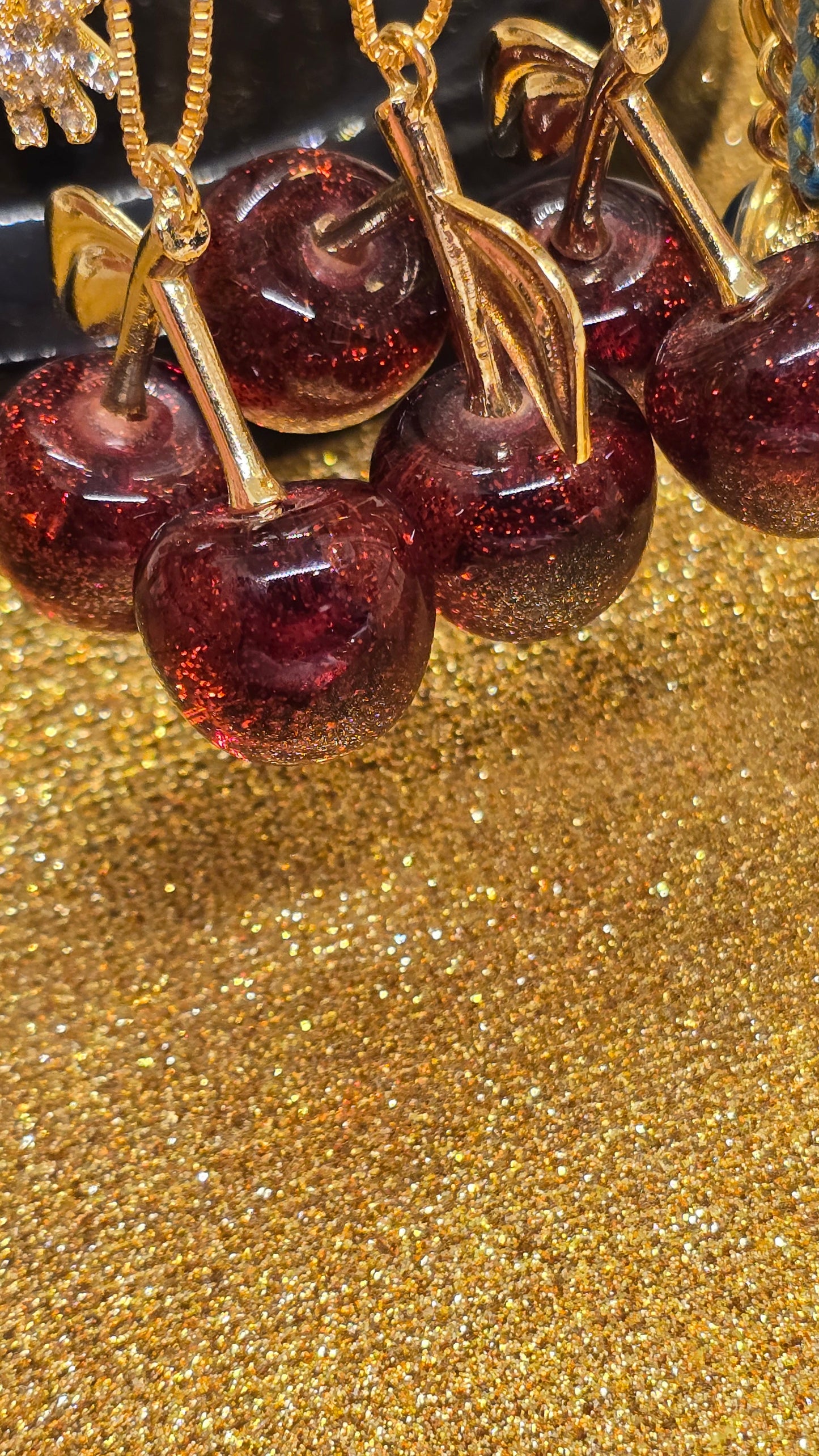 Cherry Necklace 18K Gold Plated - Cherry Red Pendant 50cm