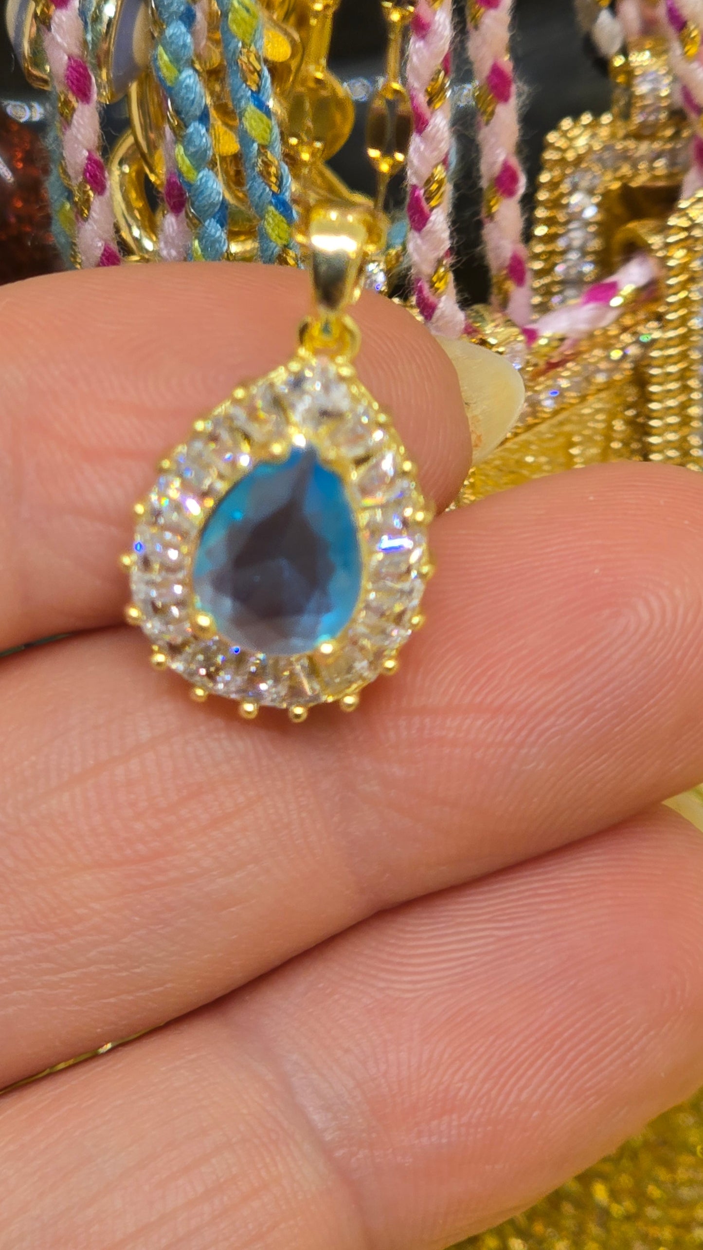 Teardrop Necklace with Blue Stone - Stainless Steel