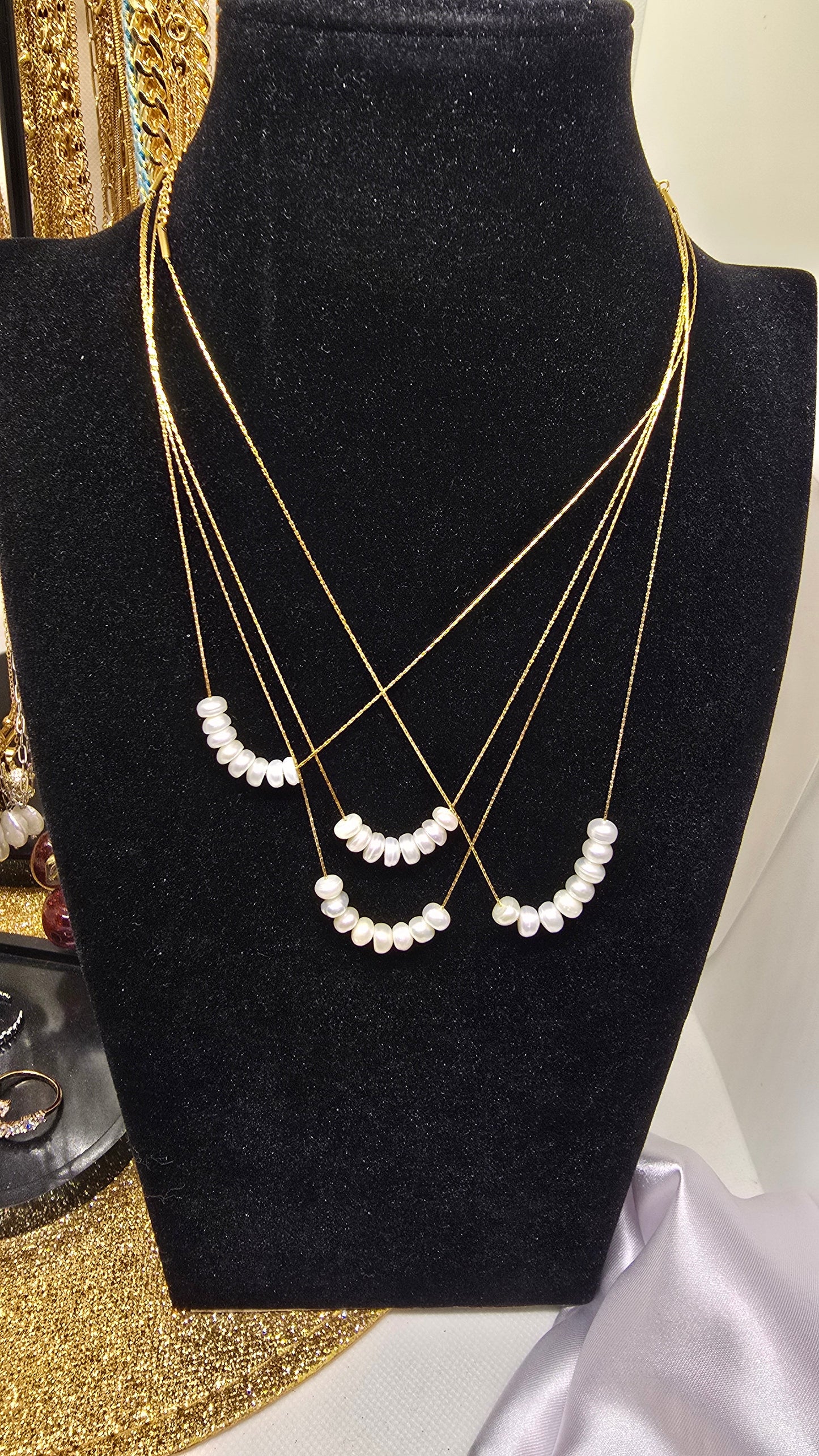18K Gold Plated Pearl Necklace for Women - Dainty Freshwater Pearl Chain 40+6cm