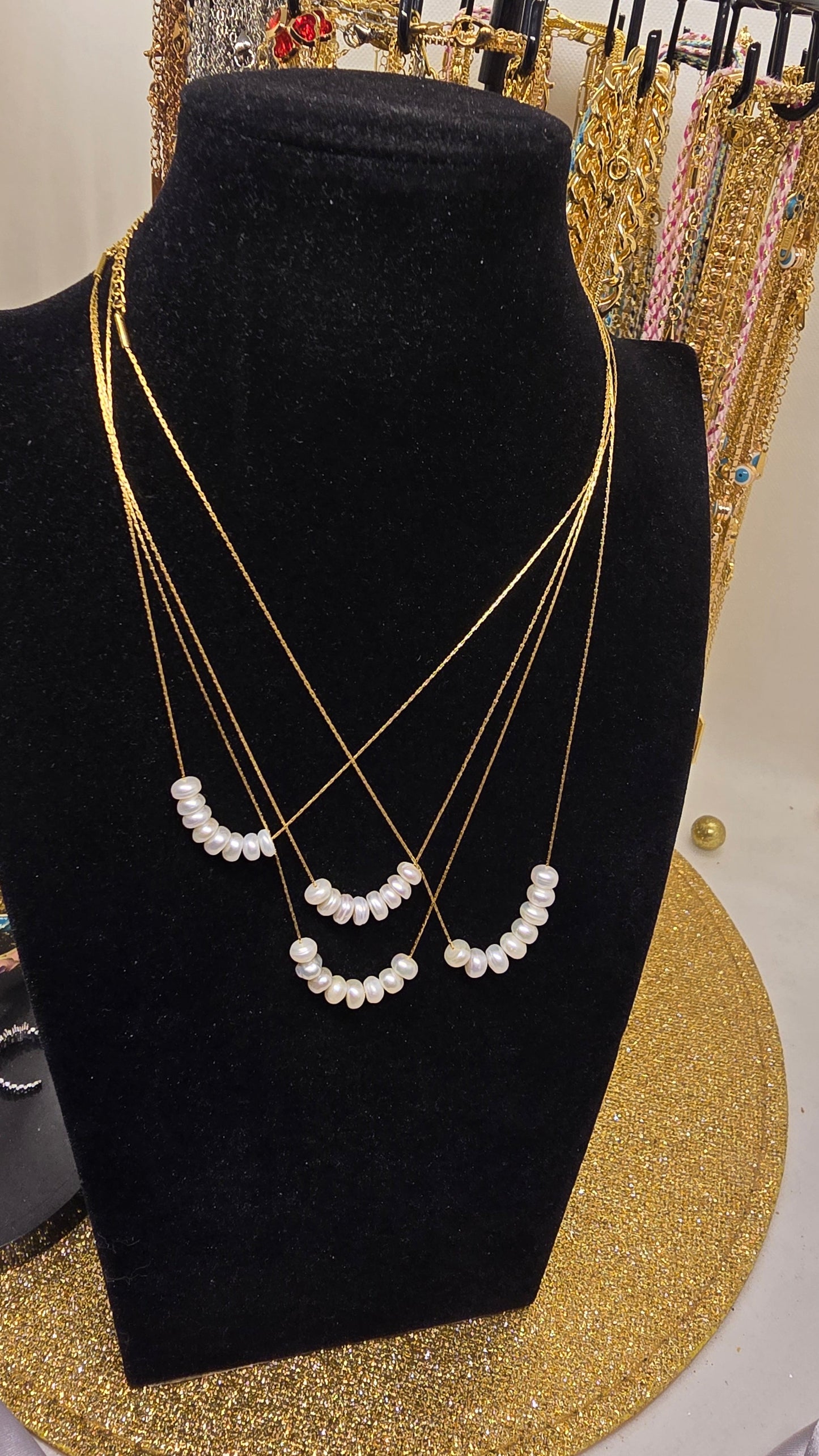 18K Gold Plated Pearl Necklace for Women - Dainty Freshwater Pearl Chain 40+6cm