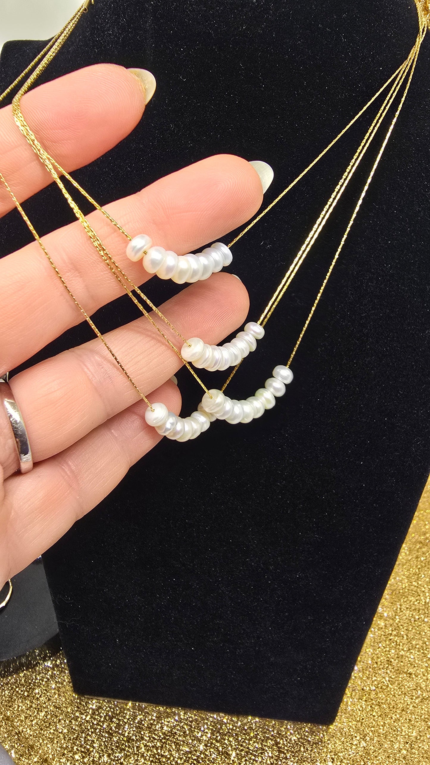 18K Gold Plated Pearl Necklace for Women - Dainty Freshwater Pearl Chain 40+6cm