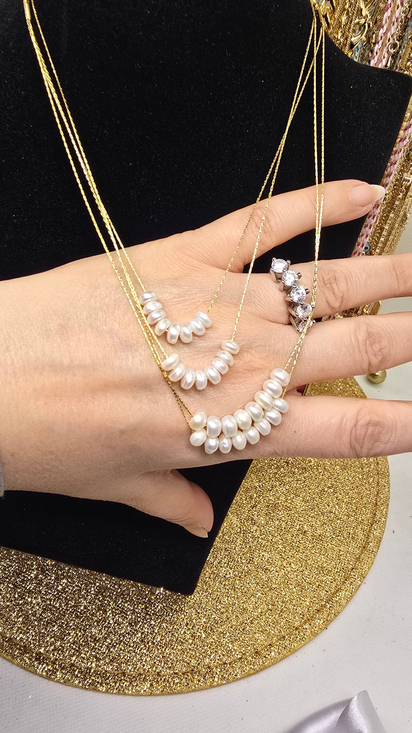 18K Gold Plated Pearl Necklace for Women - Dainty Freshwater Pearl Chain 40+6cm