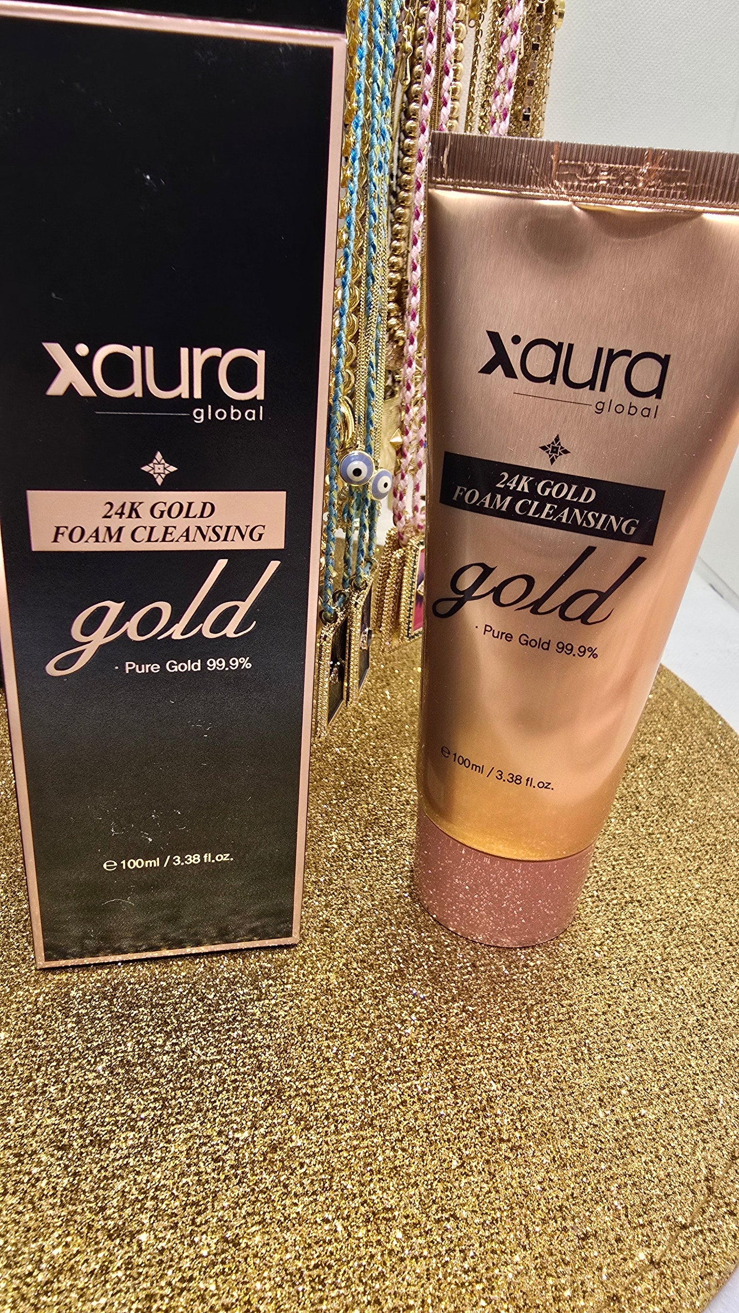 Xaura Gold Cleansing Set – 24K Gold Foam Cleanser & Rice Gold Toner