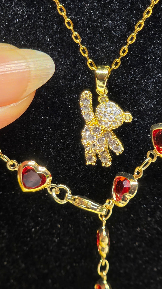 Teddy Bear Necklace - 18K Gold Plated with Zirconia Stones | 50+5 cm