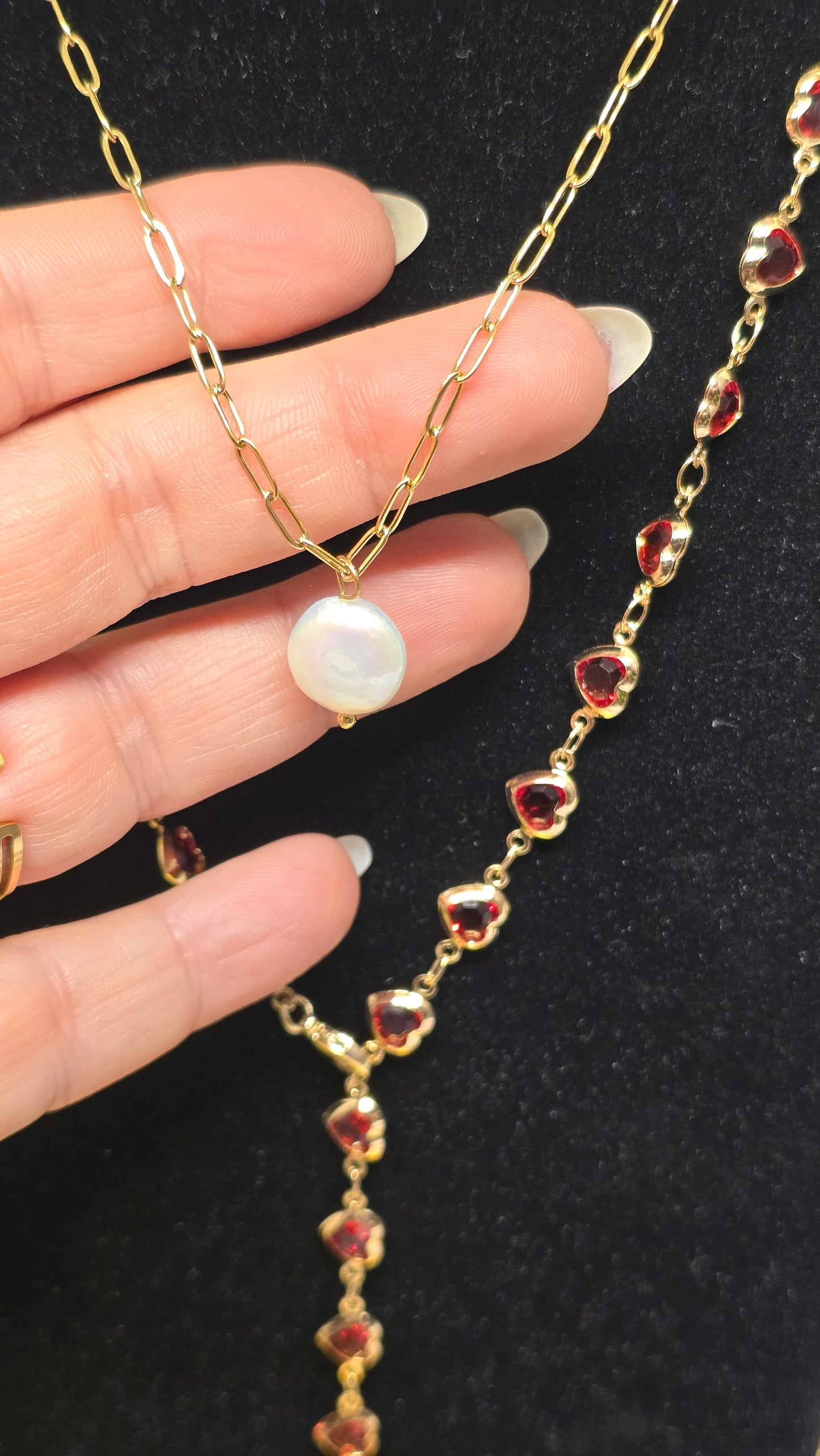 Pearl Necklace with Freshwater Pearls - 18K Gold Plated & Silver Plated 42+7cm