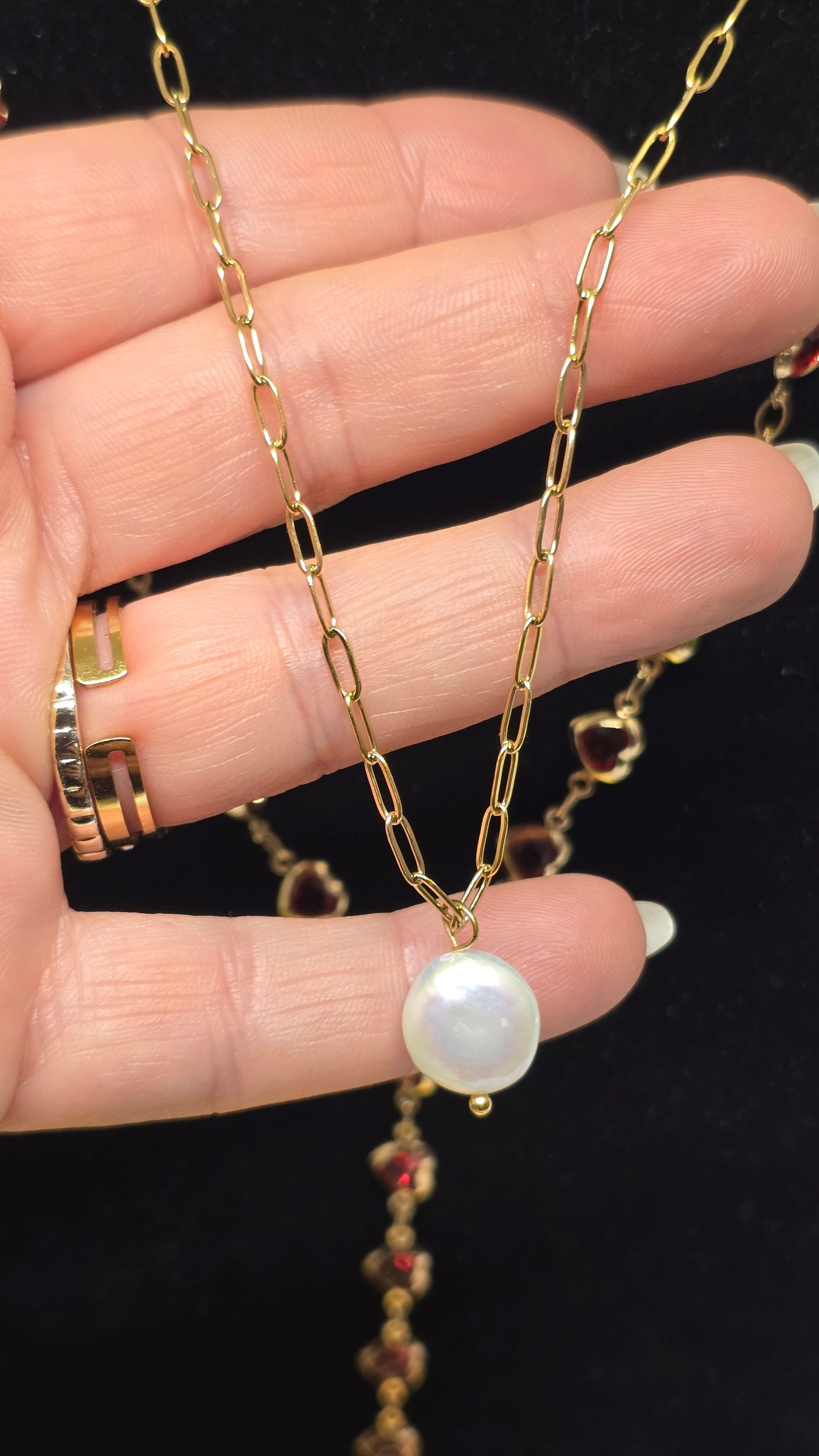 Pearl Necklace with Freshwater Pearls - 18K Gold Plated & Silver Plated 42+7cm