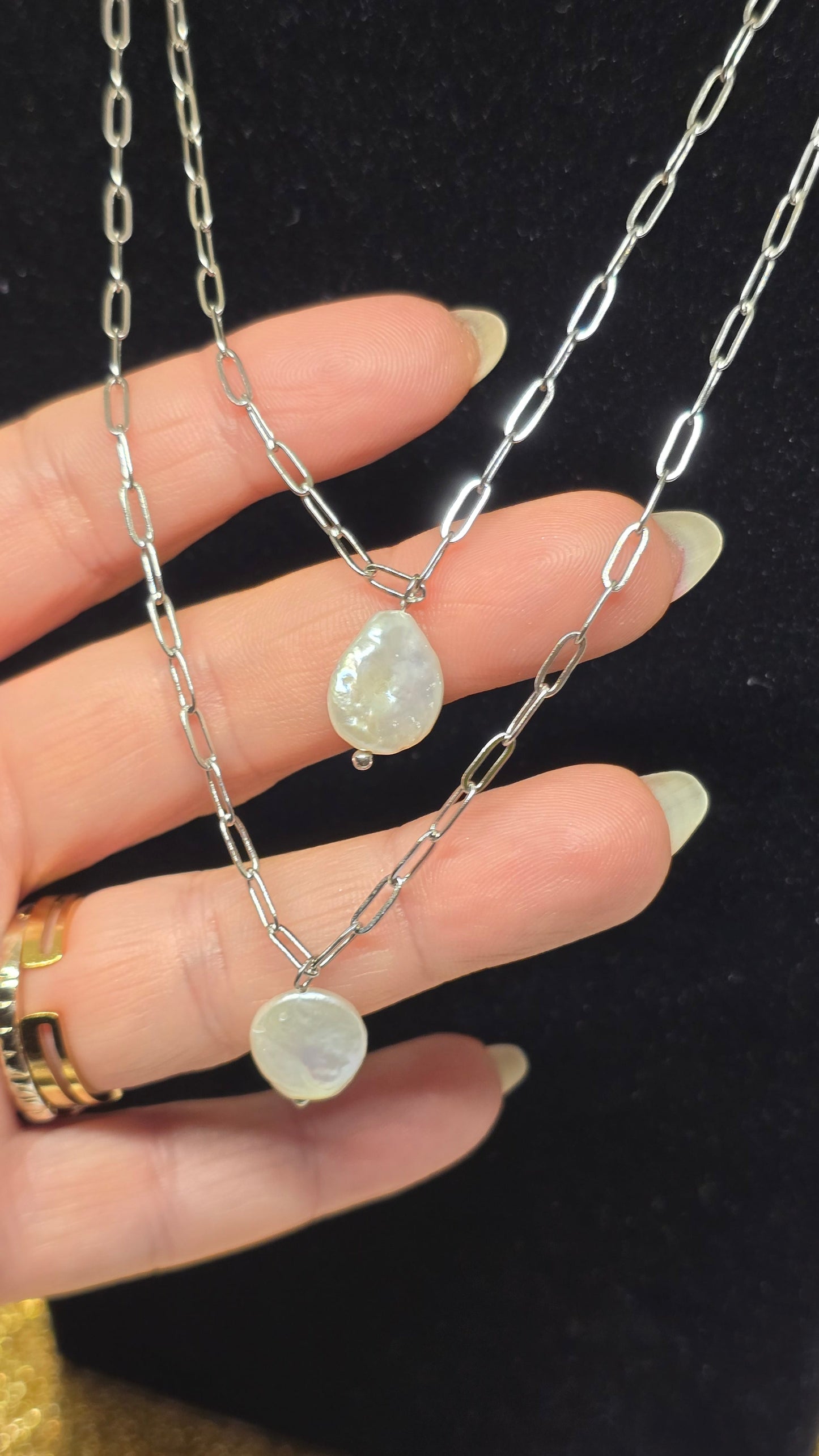 Pearl Necklace with Freshwater Pearls - 18K Gold Plated & Silver Plated 42+7cm