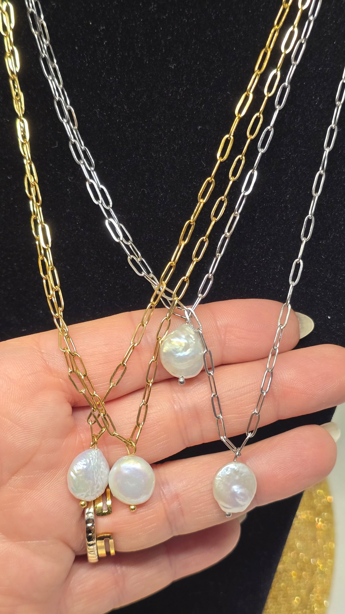 Pearl Necklace with Freshwater Pearls - 18K Gold Plated & Silver Plated 42+7cm