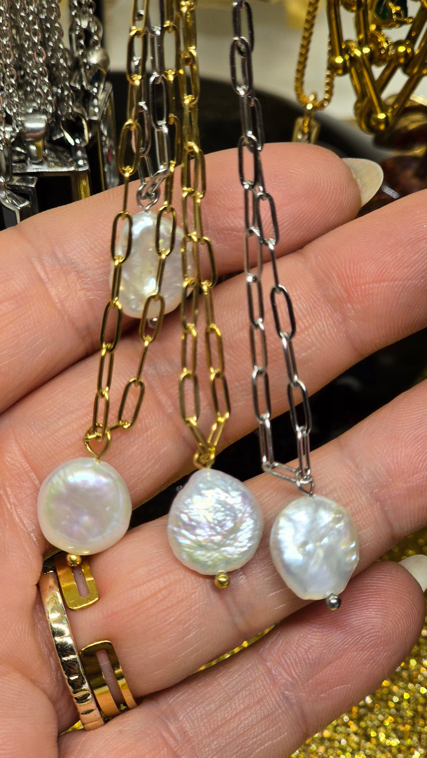 Pearl Necklace with Freshwater Pearls - 18K Gold Plated & Silver Plated 42+7cm