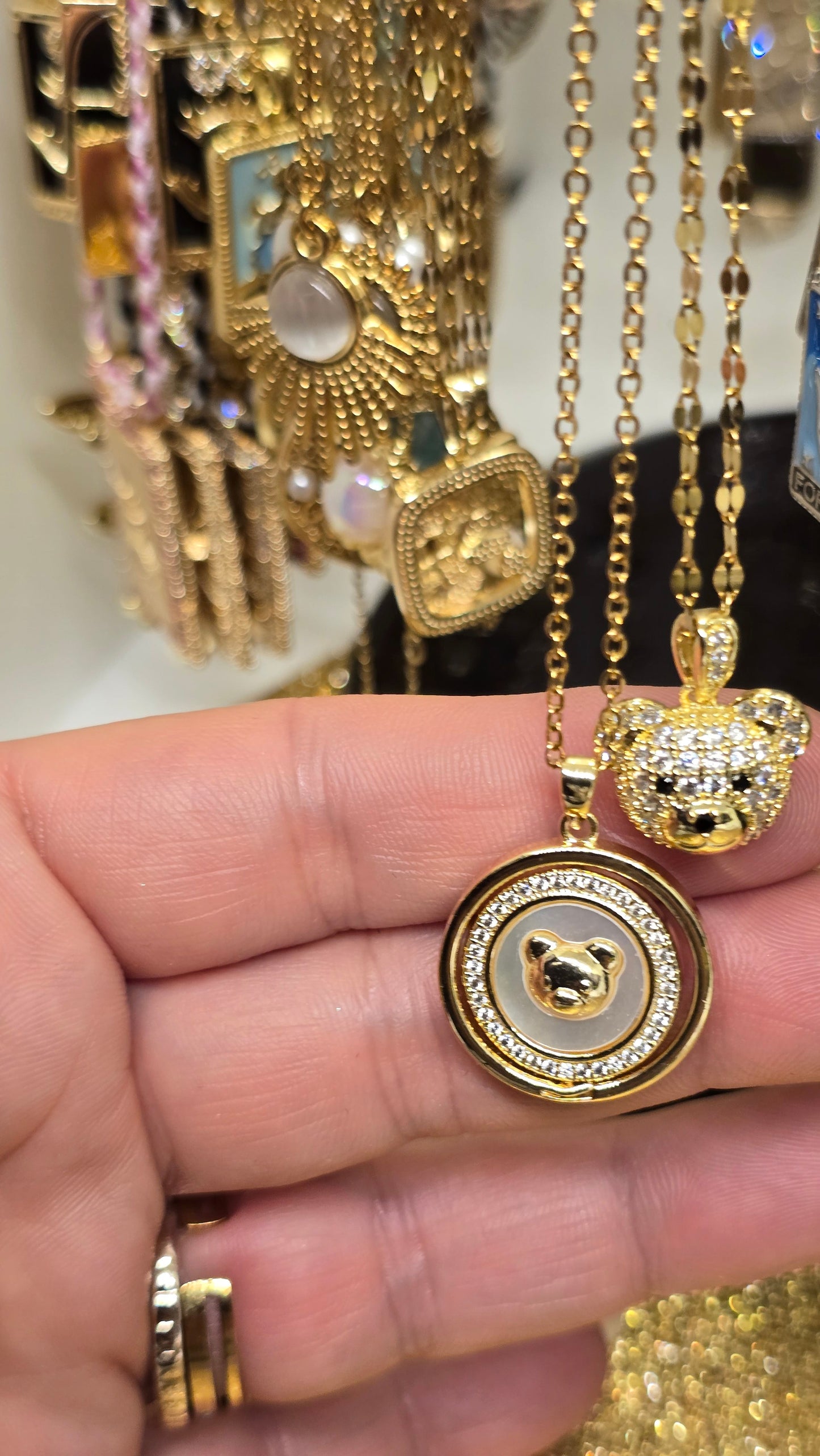 18K Gold-Plated Teddy Bear Necklace with Zirconia | Gold Necklace Teddy Bear 40+5cm