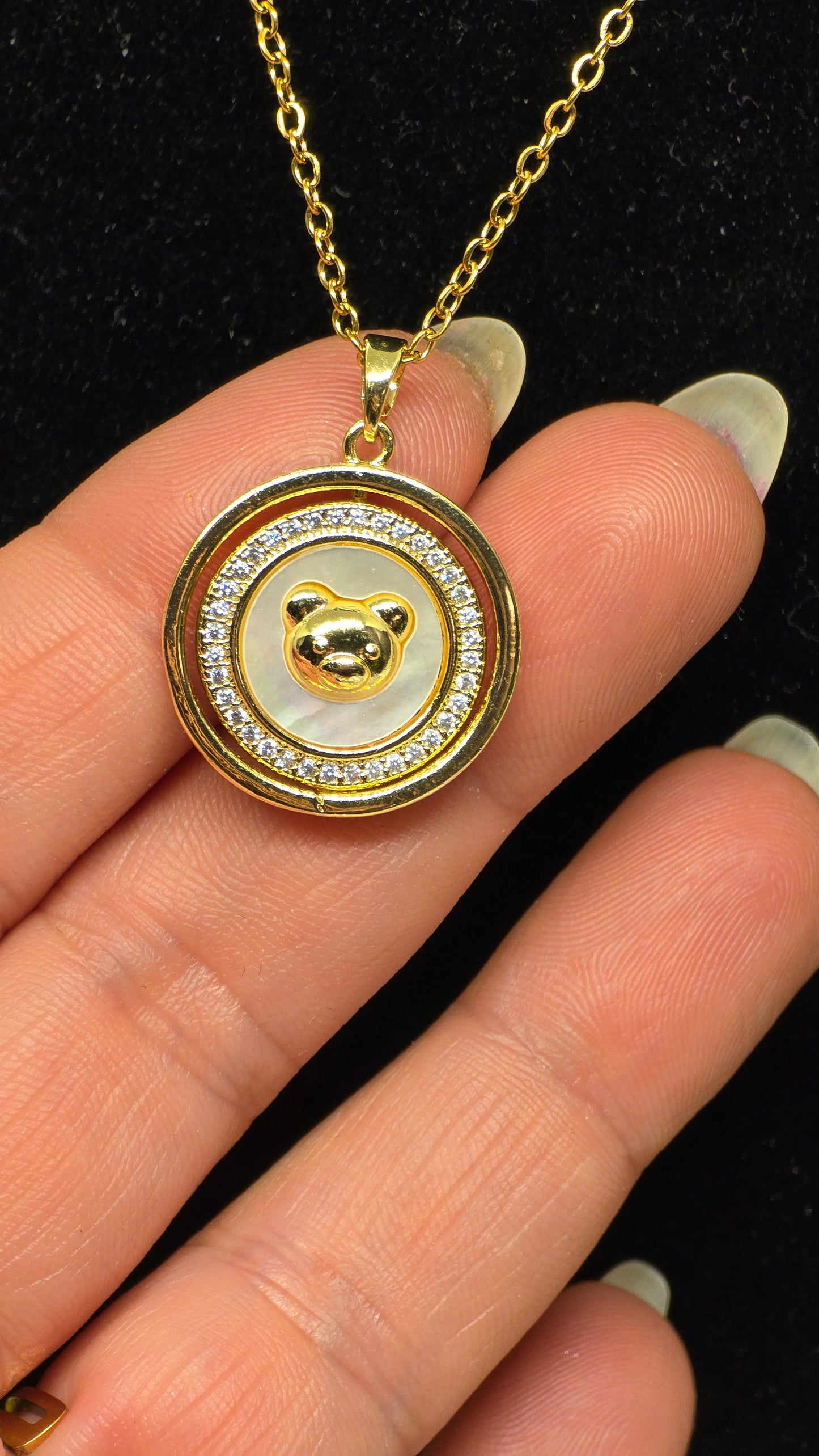 18K Gold-Plated Teddy Bear Necklace with Zirconia | Gold Necklace Teddy Bear 40+5cm