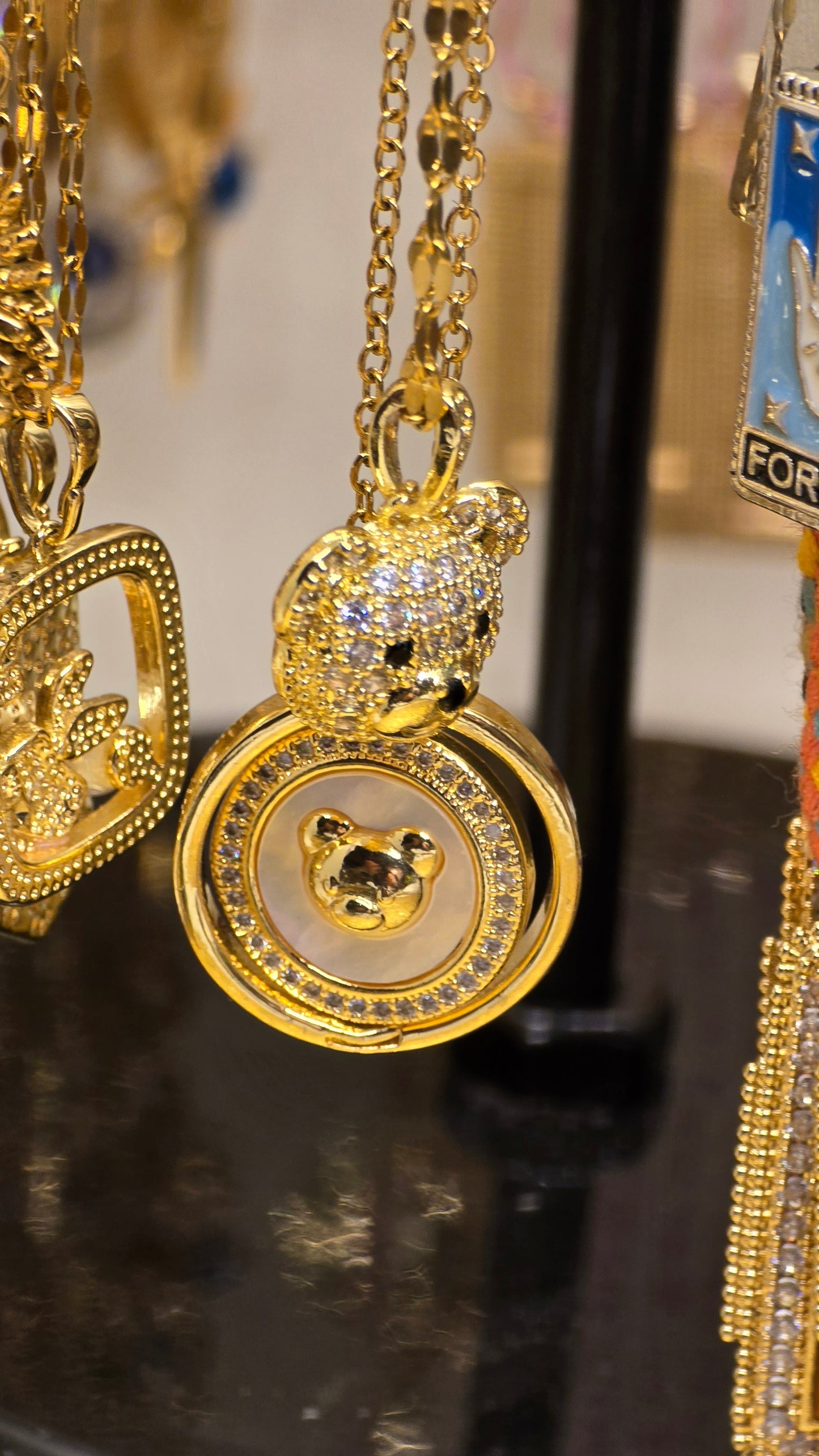 18K Gold-Plated Teddy Bear Necklace with Zirconia | Gold Necklace Teddy Bear 40+5cm