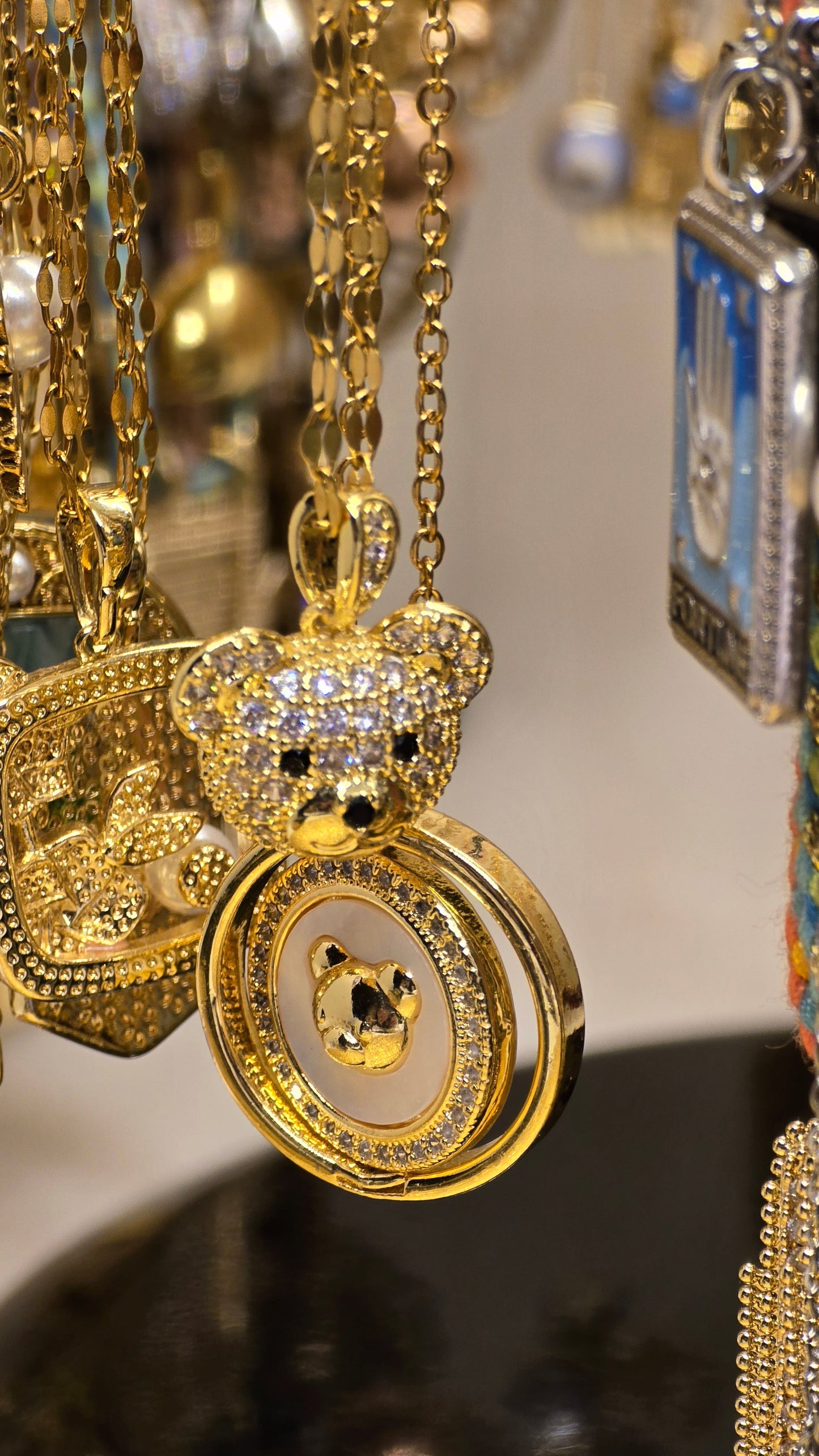 18K Gold-Plated Teddy Bear Necklace with Zirconia | Gold Necklace Teddy Bear 40+5cm