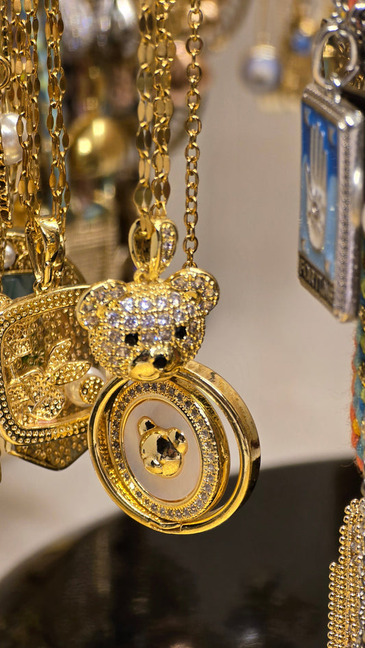 18K Gold-Plated Teddy Bear Necklace with Zirconia | Gold Necklace Teddy Bear 40+5cm