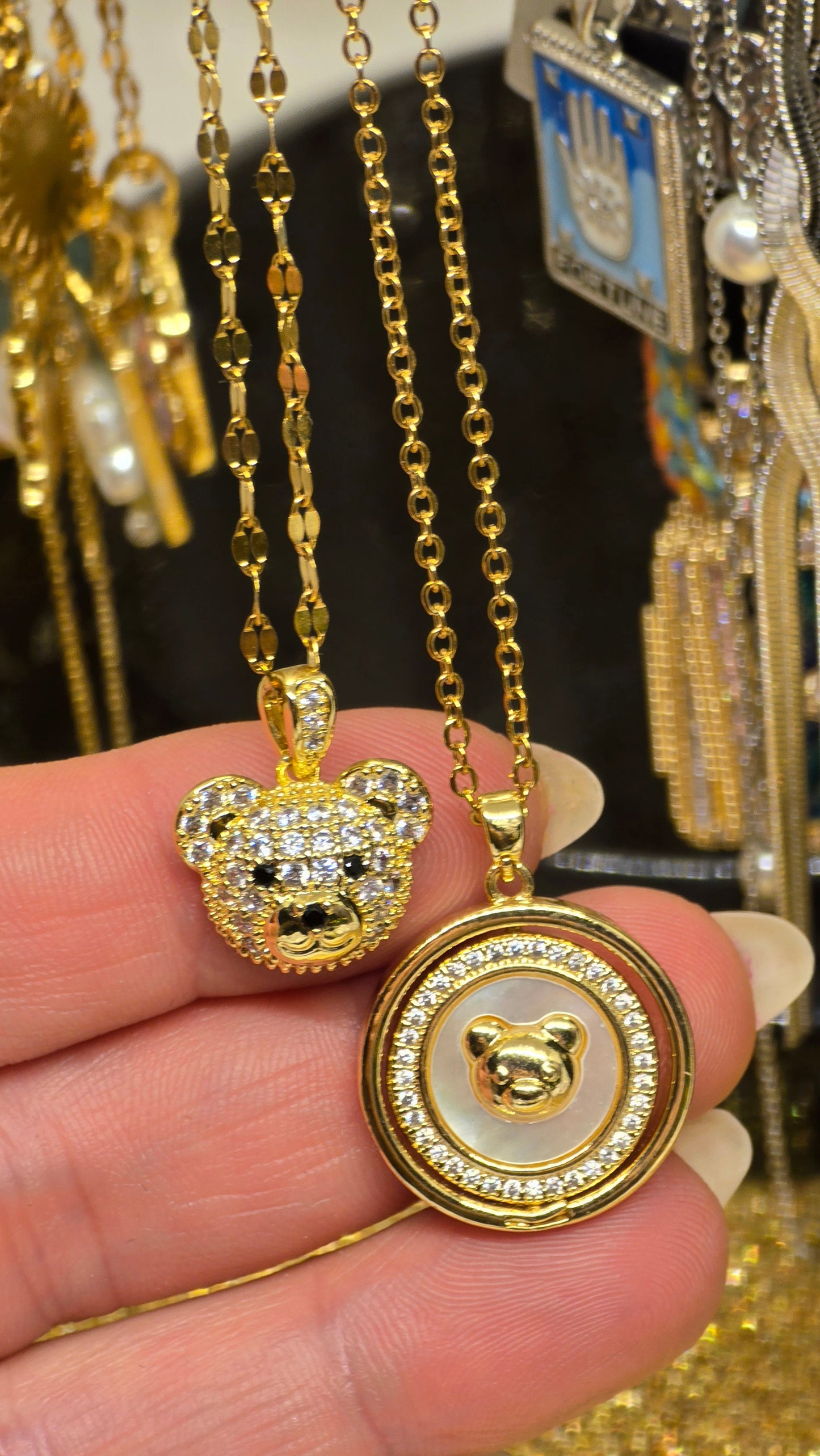 18K Gold-Plated Teddy Bear Necklace with Zirconia | Gold Necklace Teddy Bear 40+5cm