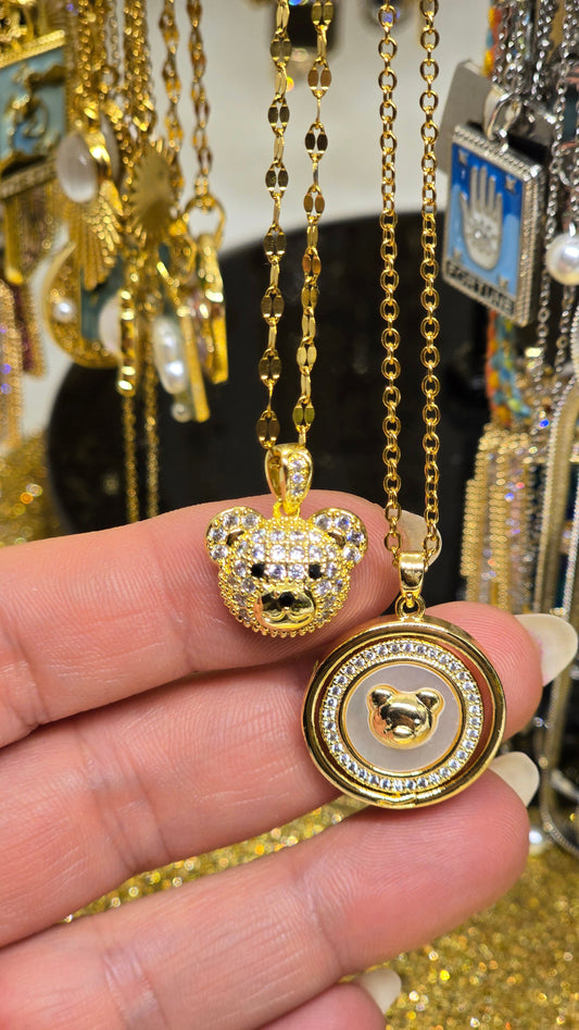 18K Gold-Plated Teddy Bear Necklace with Zirconia | Gold Necklace Teddy Bear 40+5cm