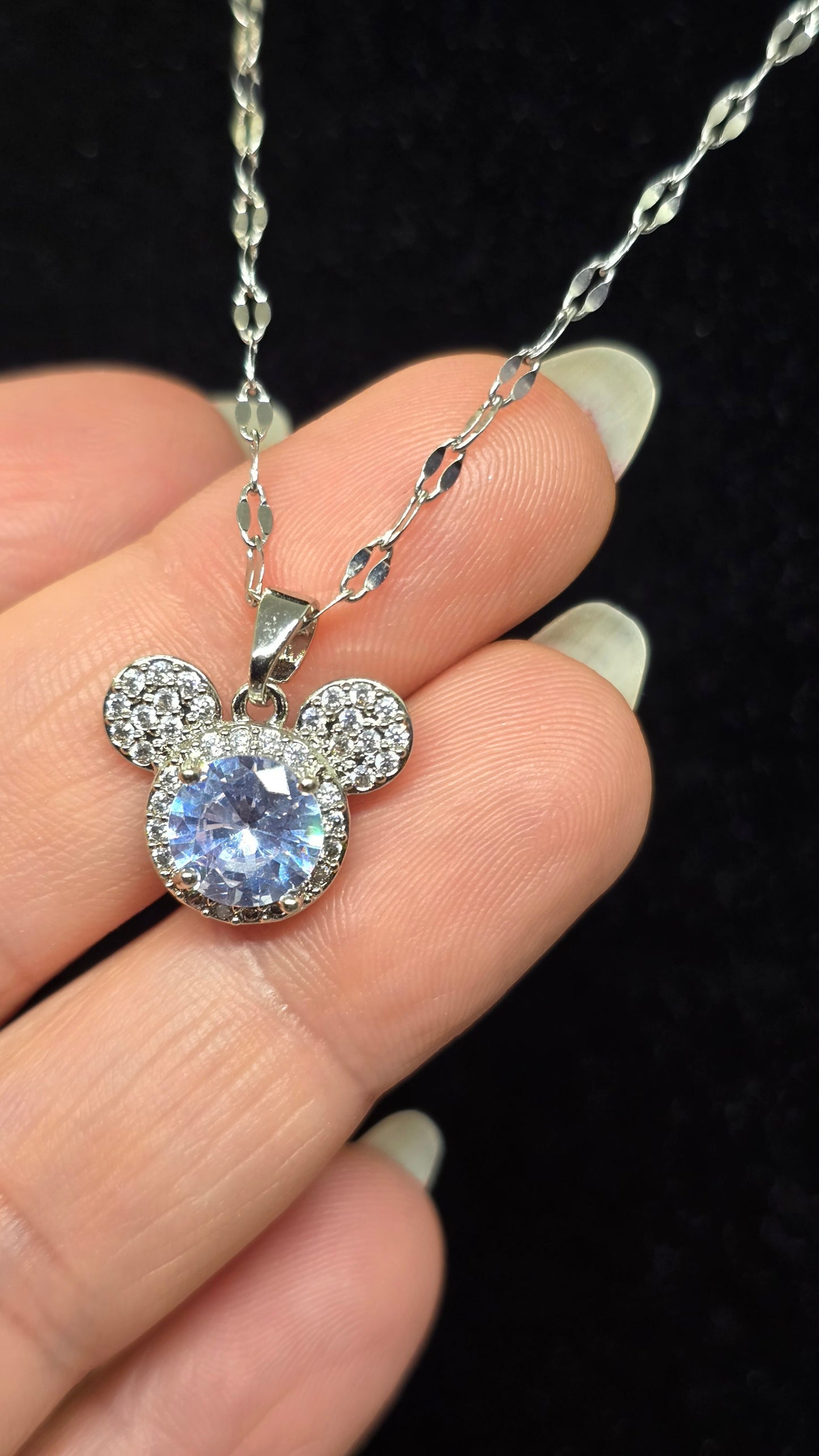Mouse Crystal Pendant Necklace – Silver with Cubic Zirconia