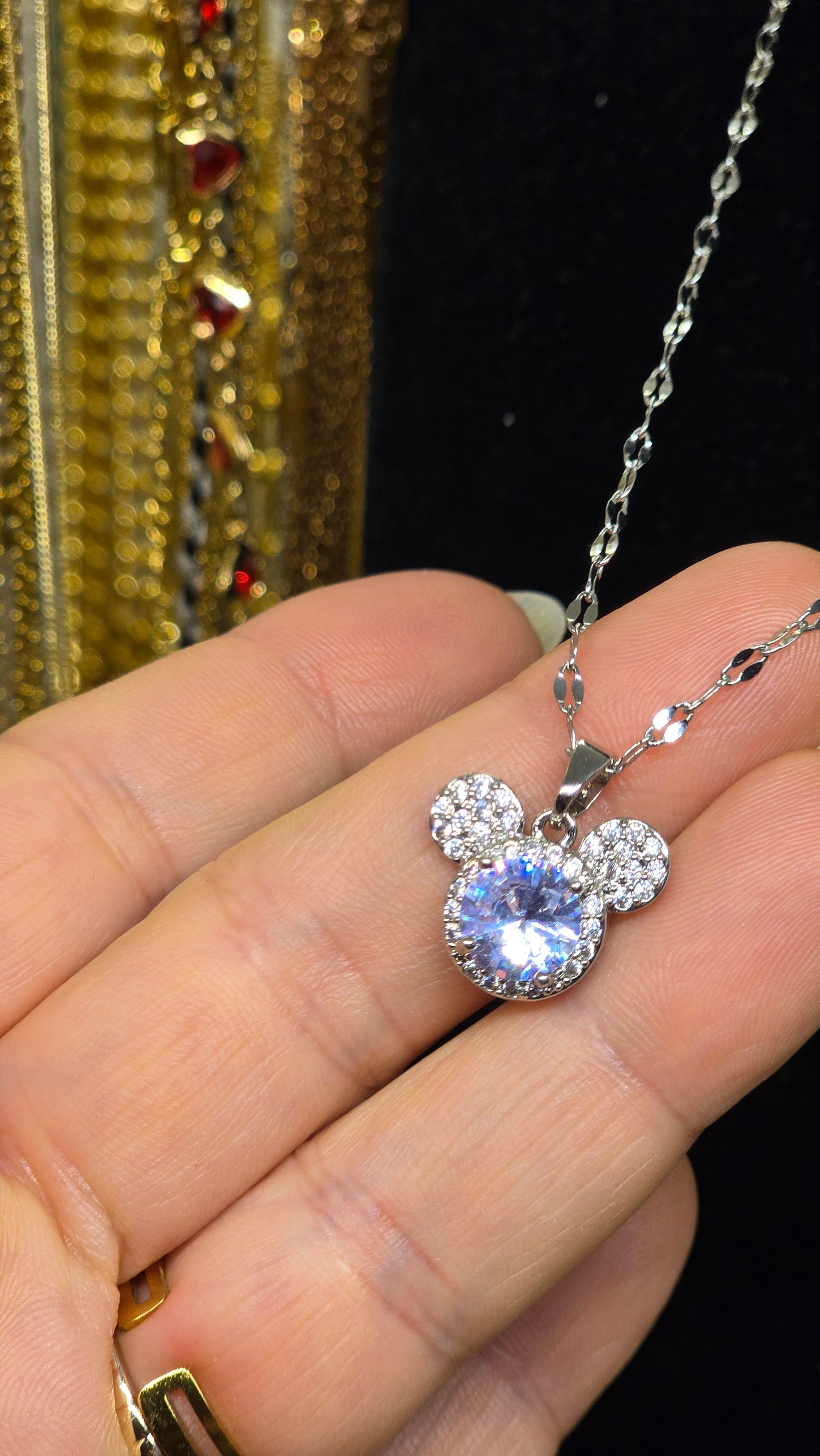 Mouse Crystal Pendant Necklace – Silver with Cubic Zirconia