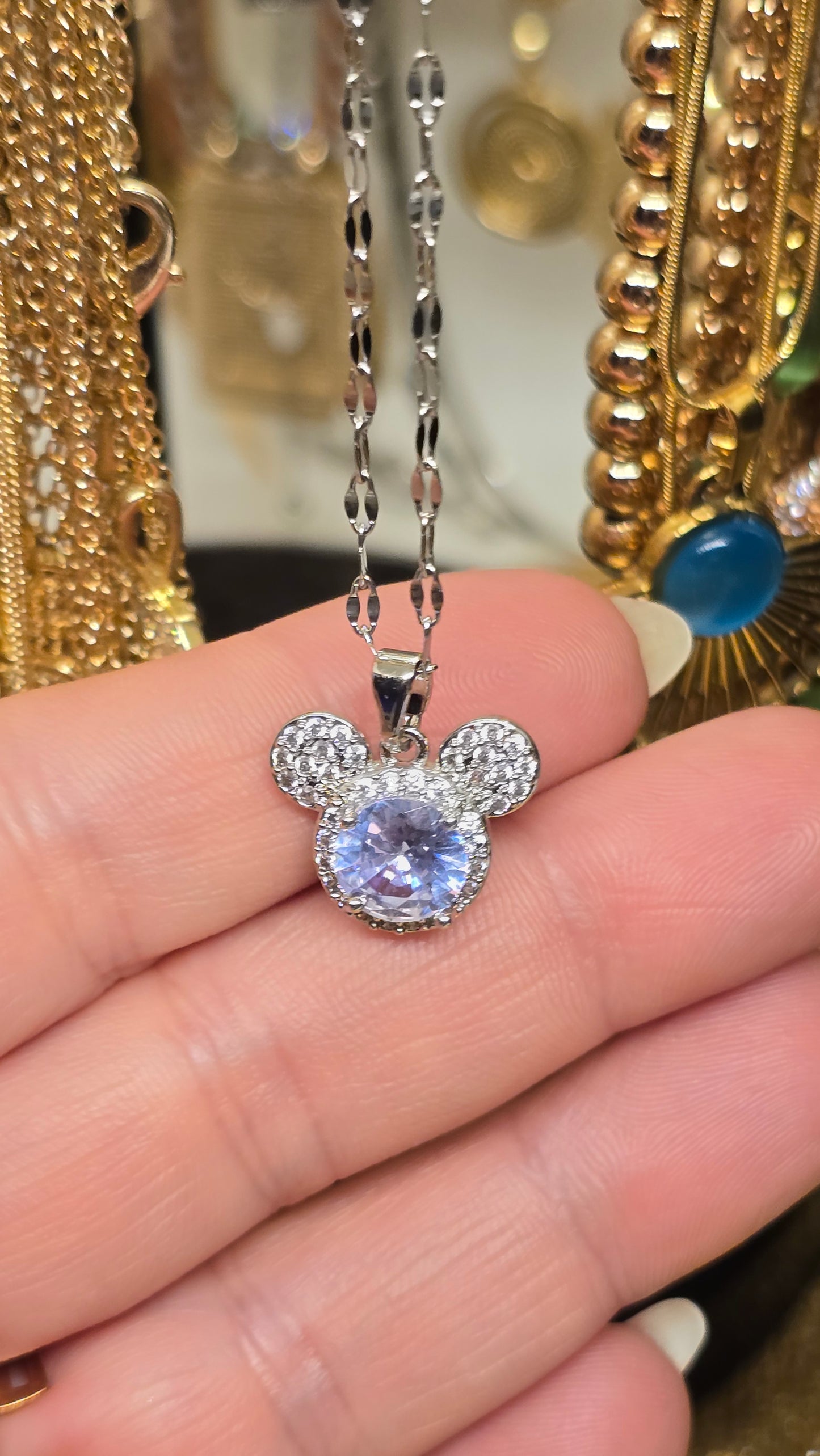 Mouse Crystal Pendant Necklace – Silver with Cubic Zirconia