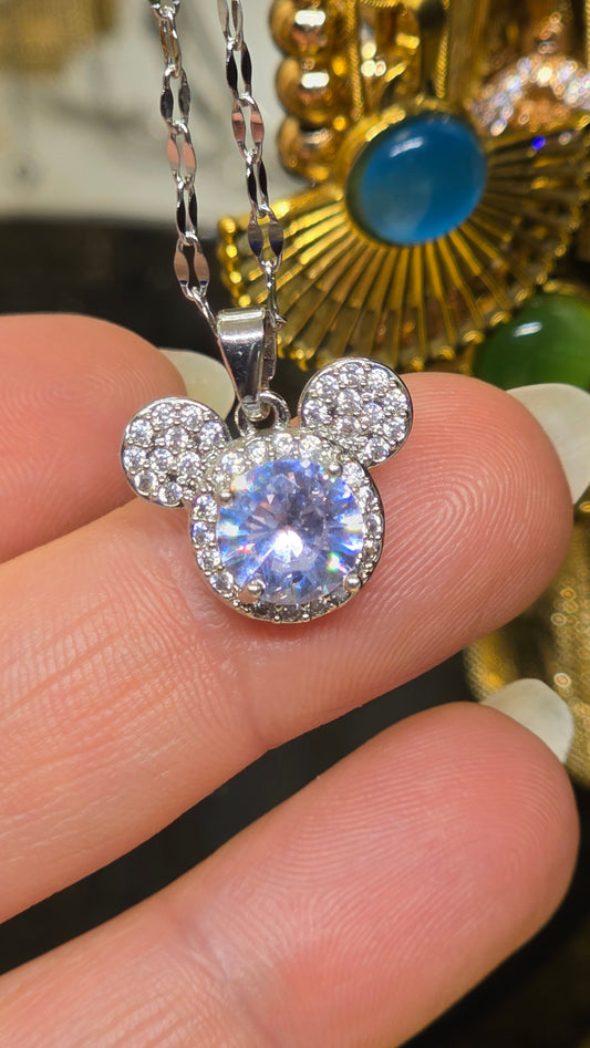 Mouse Crystal Pendant Necklace – Silver with Cubic Zirconia
