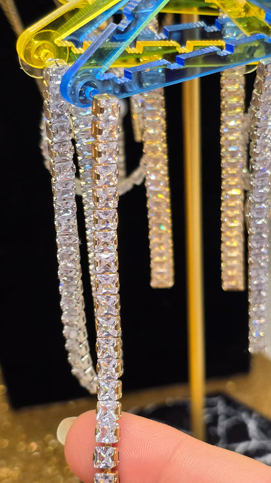 Wedding Jewelry Crystal Cubic Zirconia Long Earrings – 8cm
