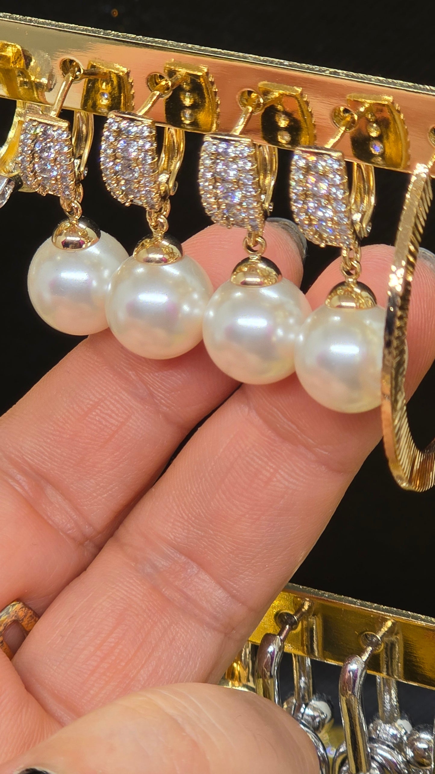Pearl Drop Earrings with Zirconia – Wedding Jewelry