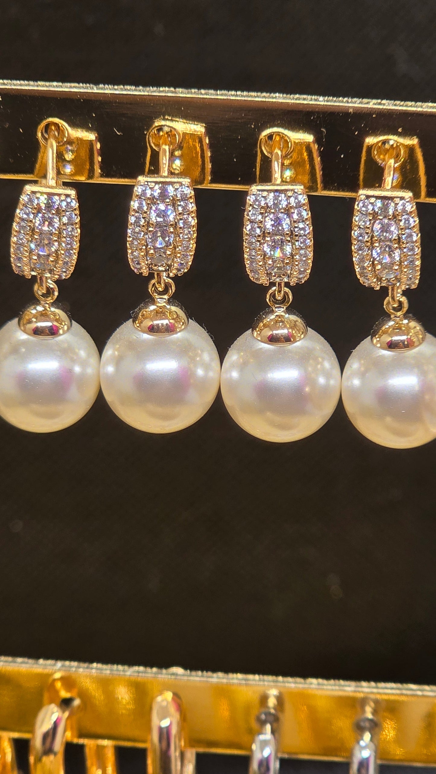 Pearl Drop Earrings with Zirconia – Wedding Jewelry