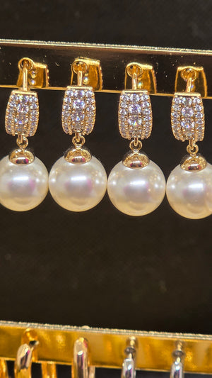 Perlen Ohrhänger mit Zirkonia – Hochzeitsschmuck - Beautyway073 Düsseldorf Germany