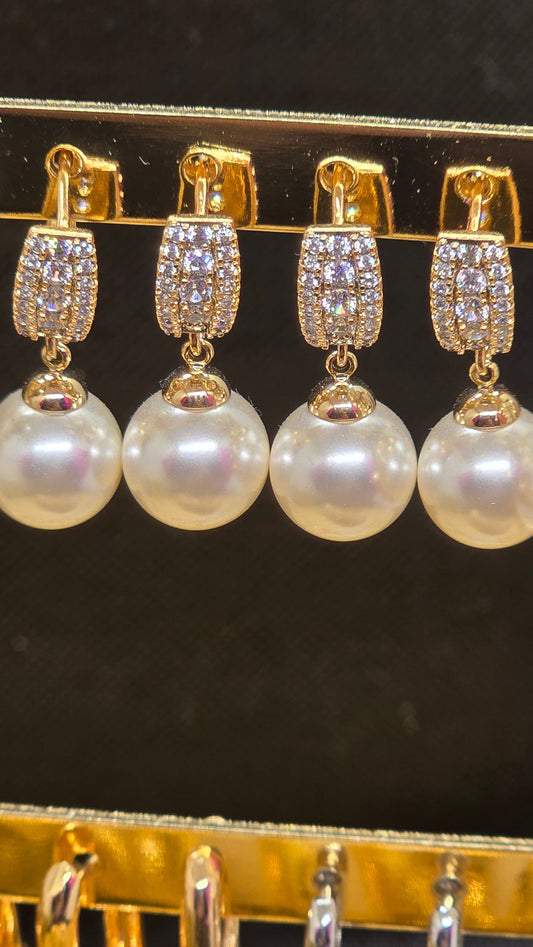 Pearl Drop Earrings with Zirconia – Wedding Jewelry
