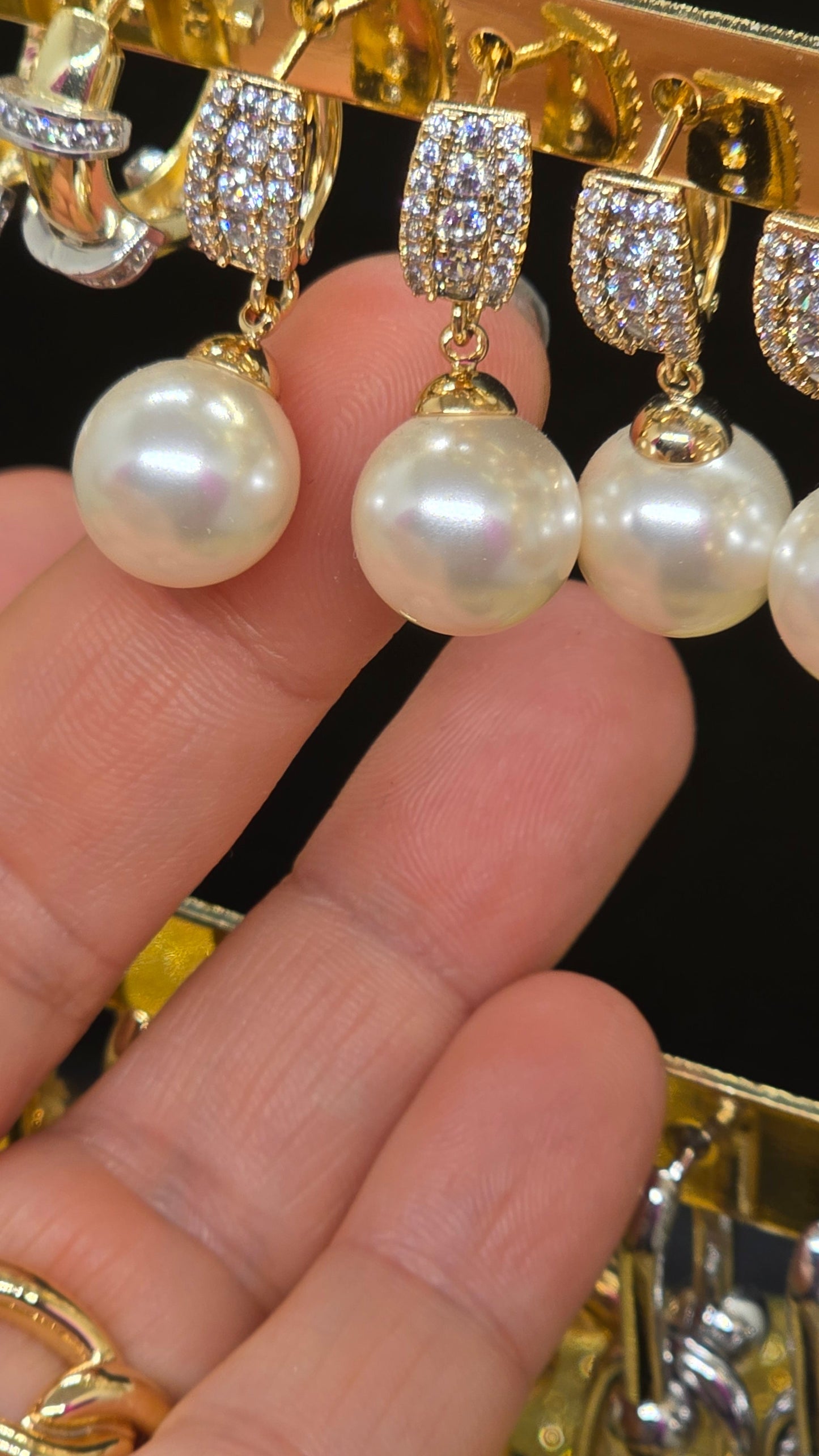 Pearl Drop Earrings with Zirconia – Wedding Jewelry