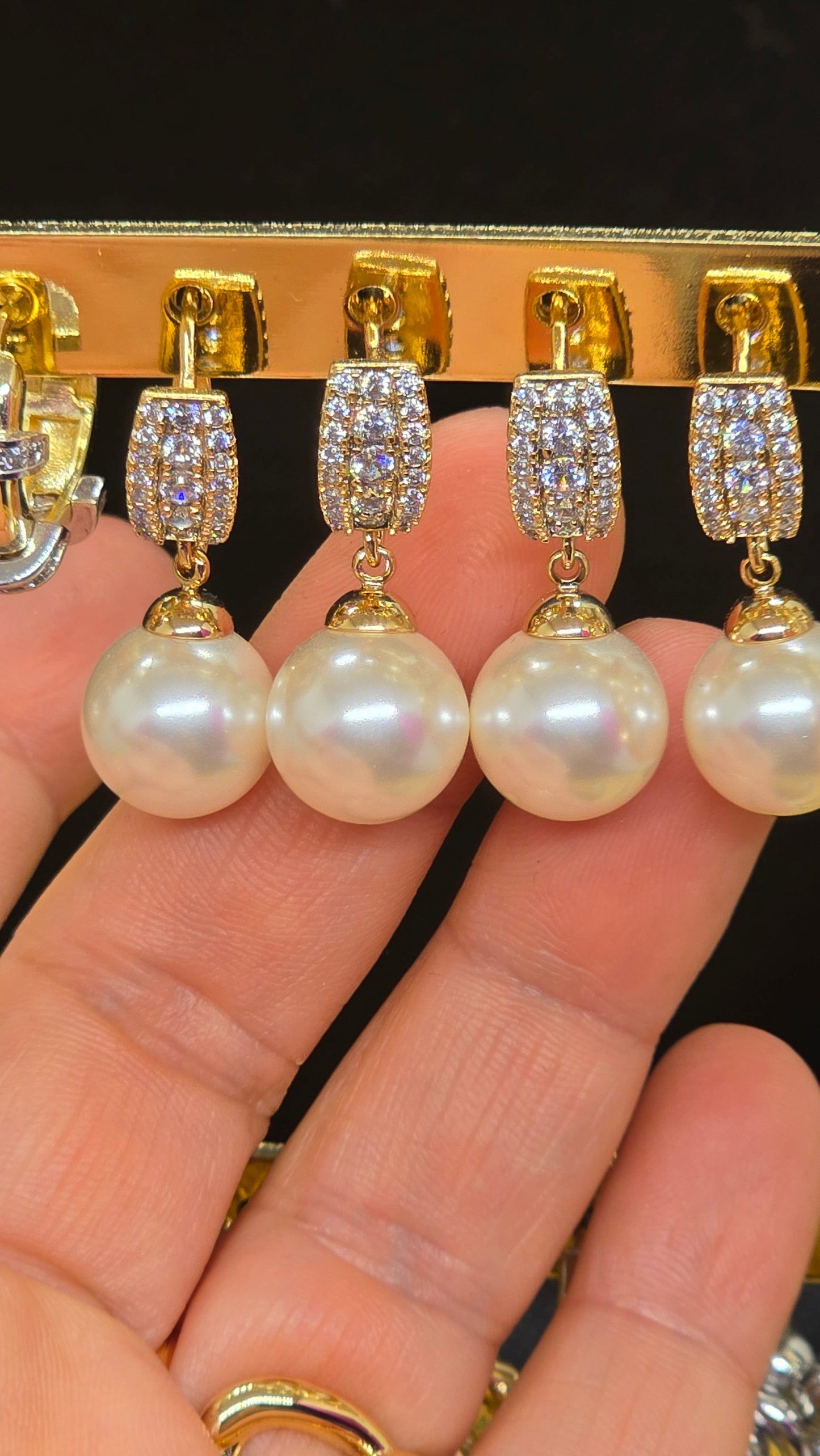 Pearl Drop Earrings with Zirconia – Wedding Jewelry