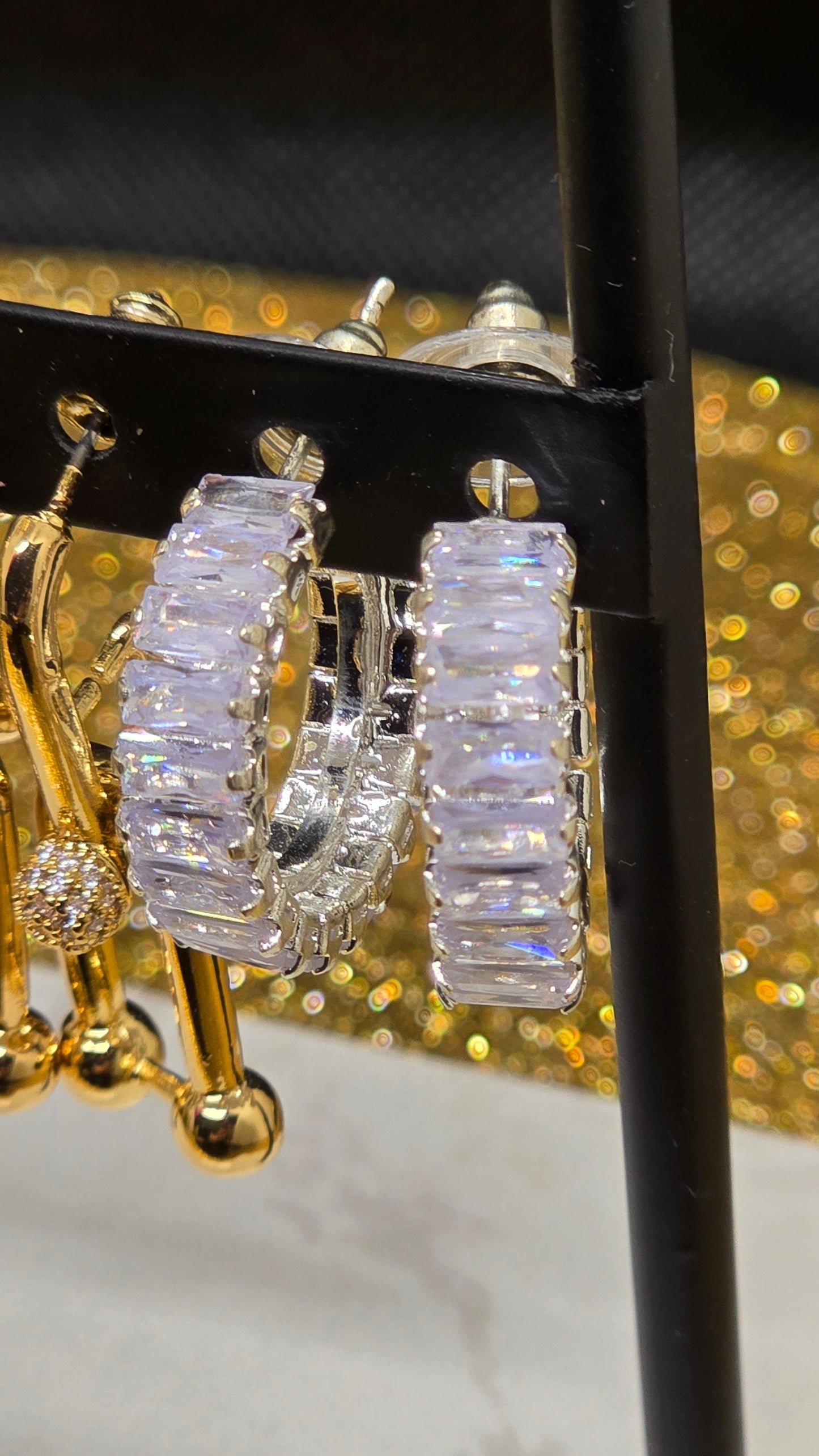 Crystal Hoop Earrings - Silver with Zirconia Baguette