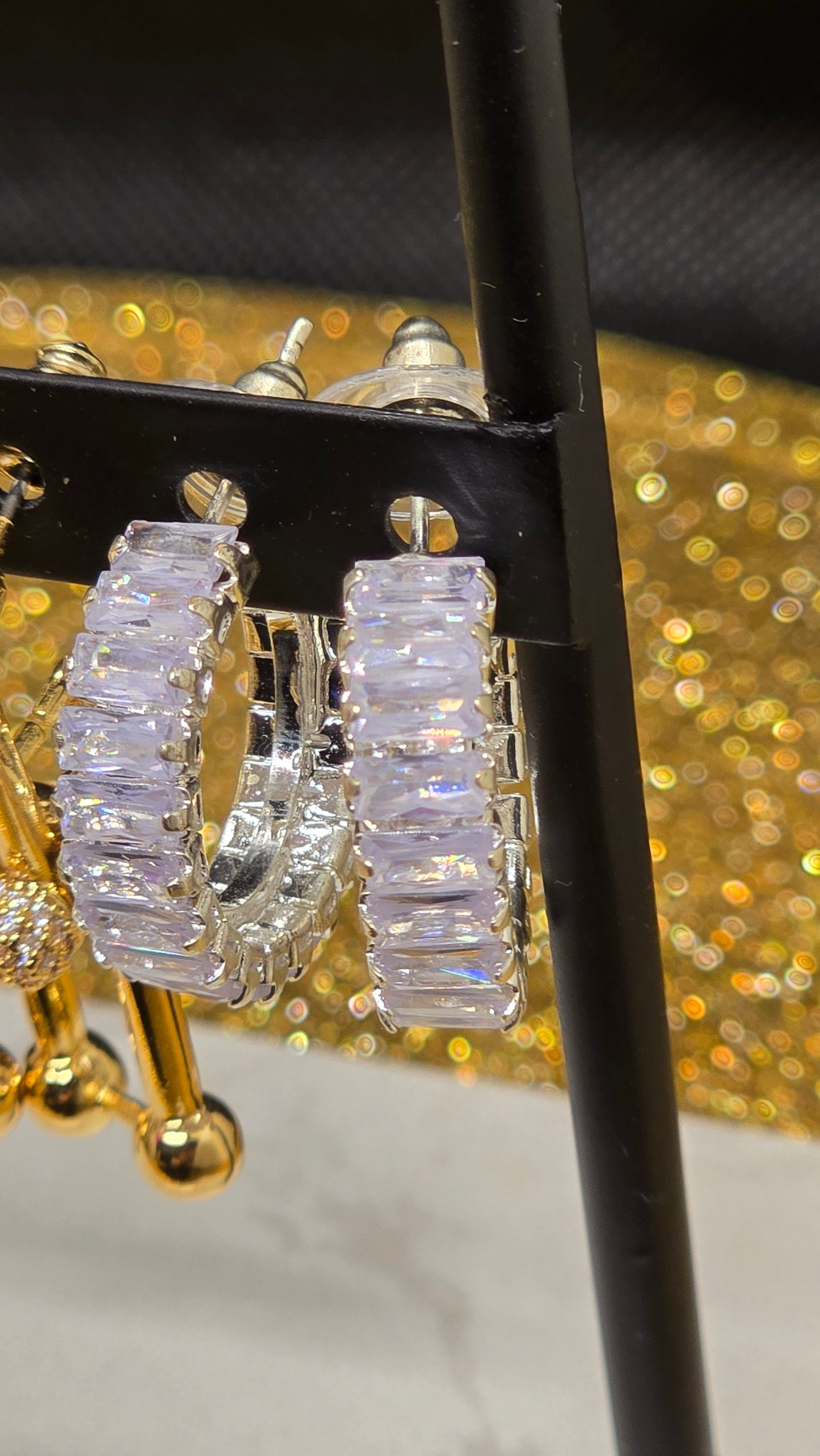 Crystal Hoop Earrings - Silver with Zirconia Baguette