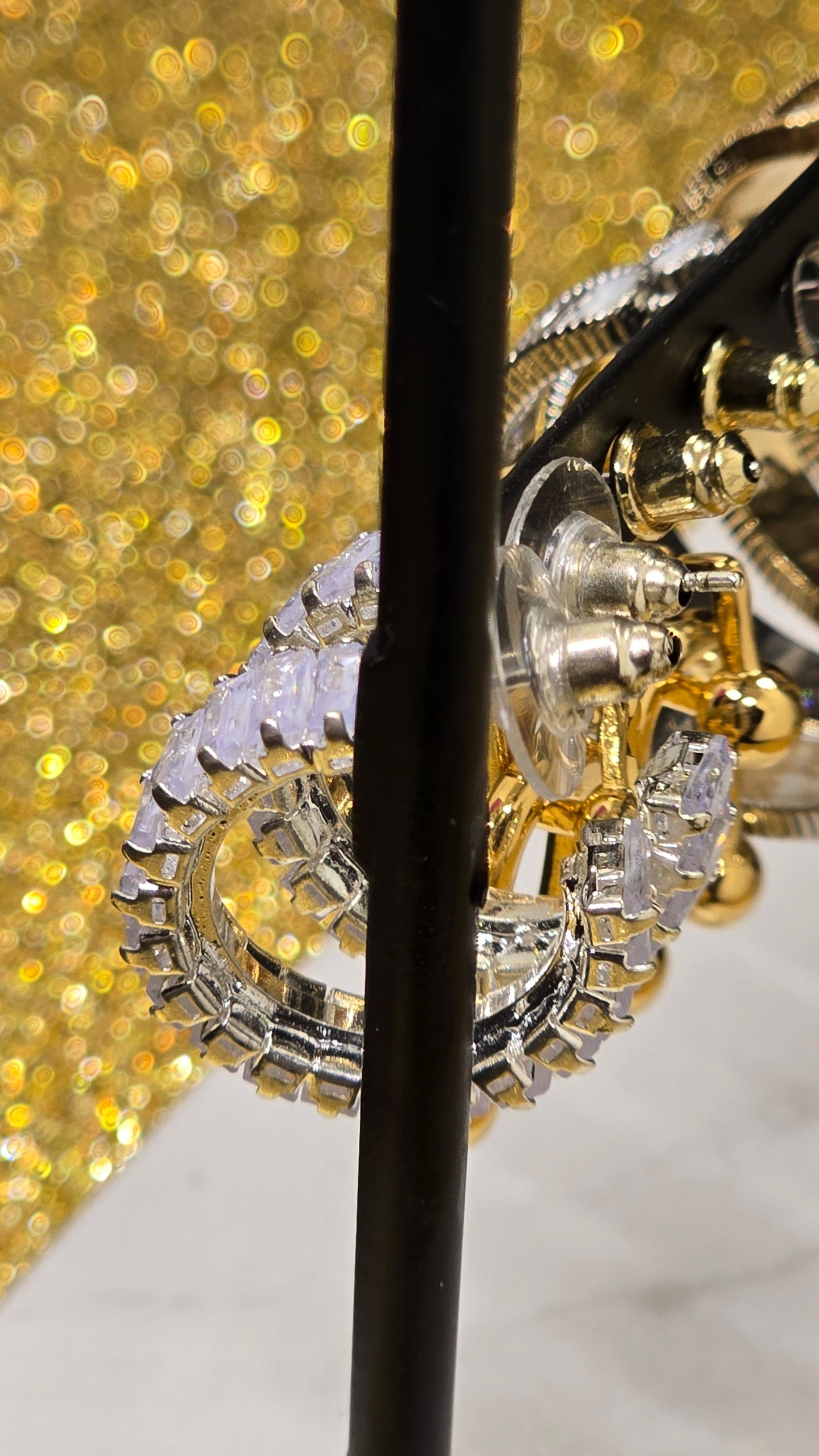 Crystal Hoop Earrings - Silver with Zirconia Baguette