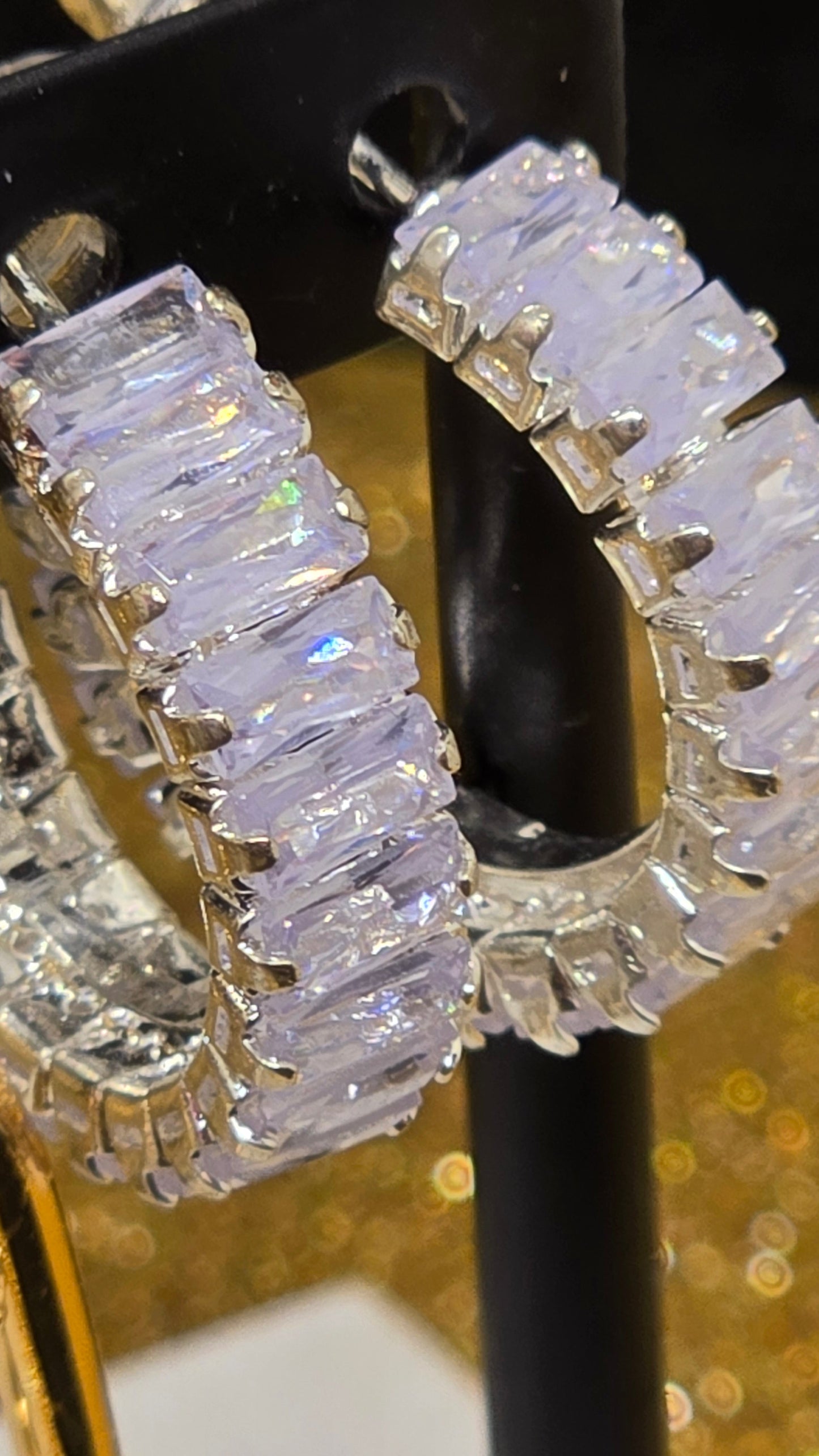 Crystal Hoop Earrings - Silver with Zirconia Baguette