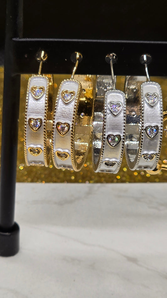 Heart Zirconia Hoop Earrings – Gold & Silver | Luxury Enamel Earrings