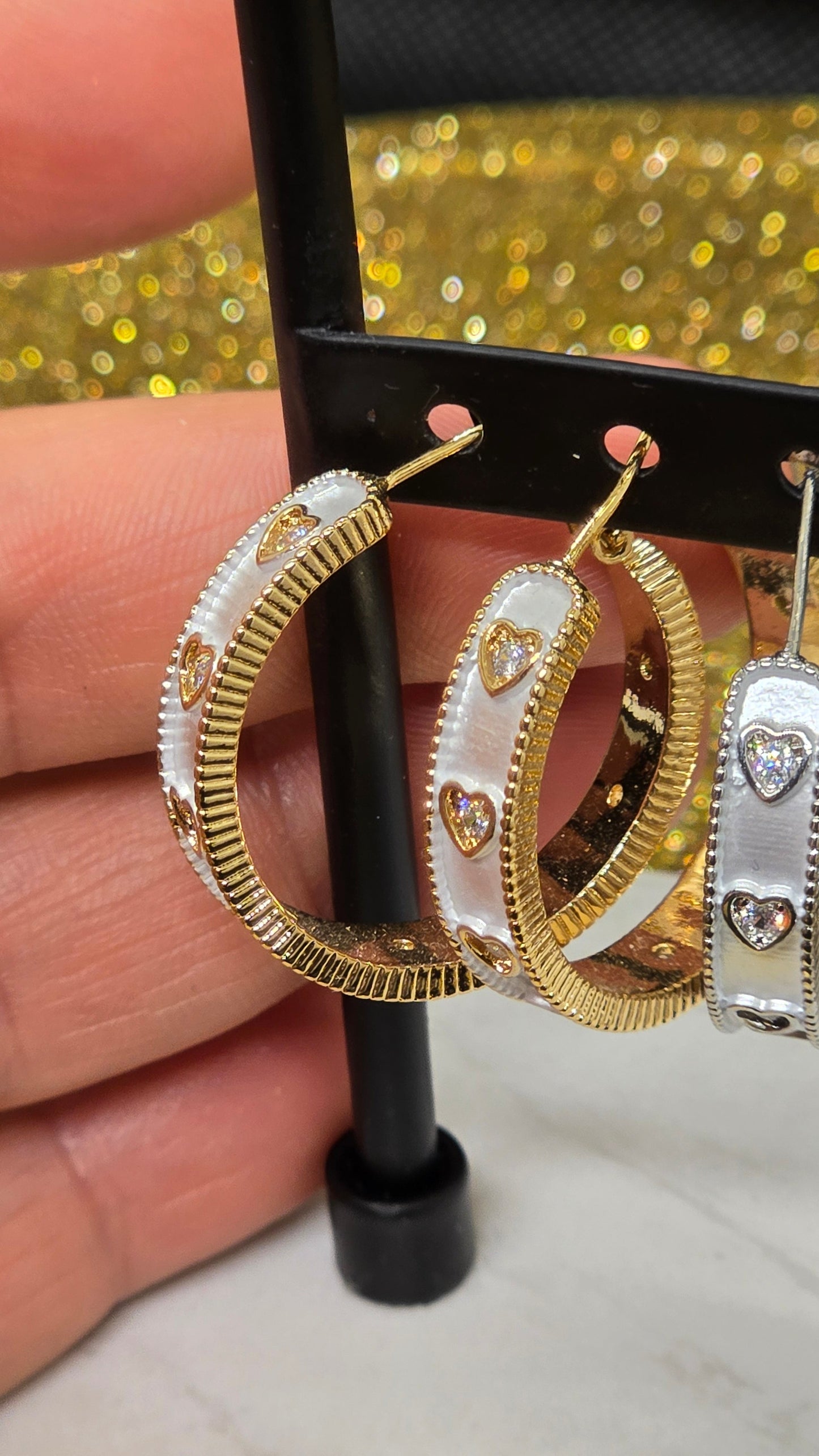 Heart Zirconia Hoop Earrings – Gold & Silver | Luxury Enamel Earrings