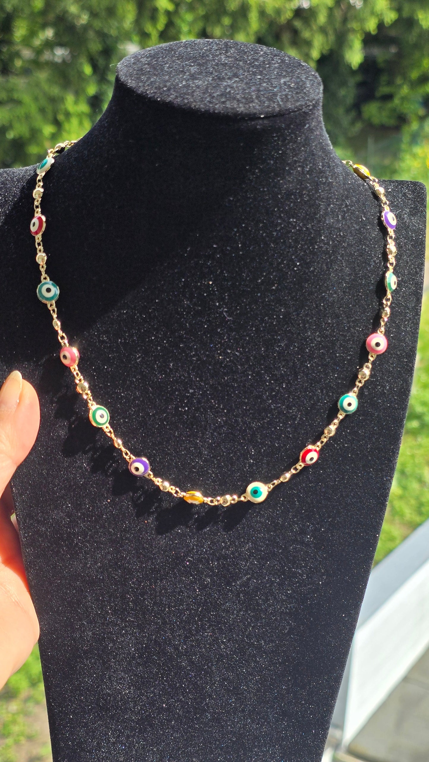 Evil Eye Jewelry Set - Gold Plated Necklace, Bracelet & Earrings with Colorful Nazar Pendants