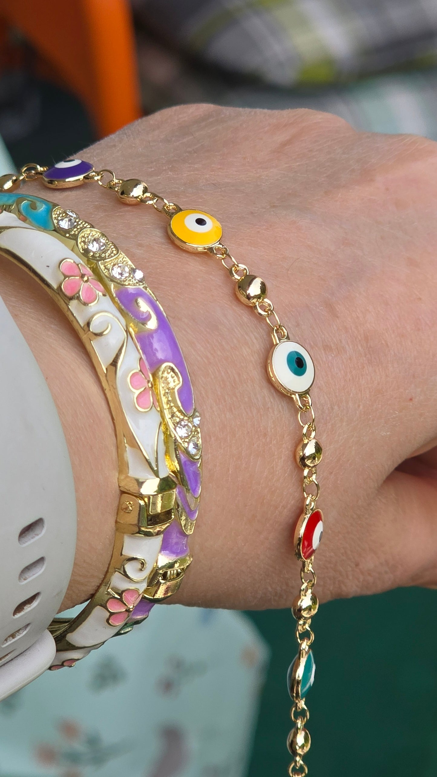 Evil Eye Jewelry Set - Gold Plated Necklace, Bracelet & Earrings with Colorful Nazar Pendants